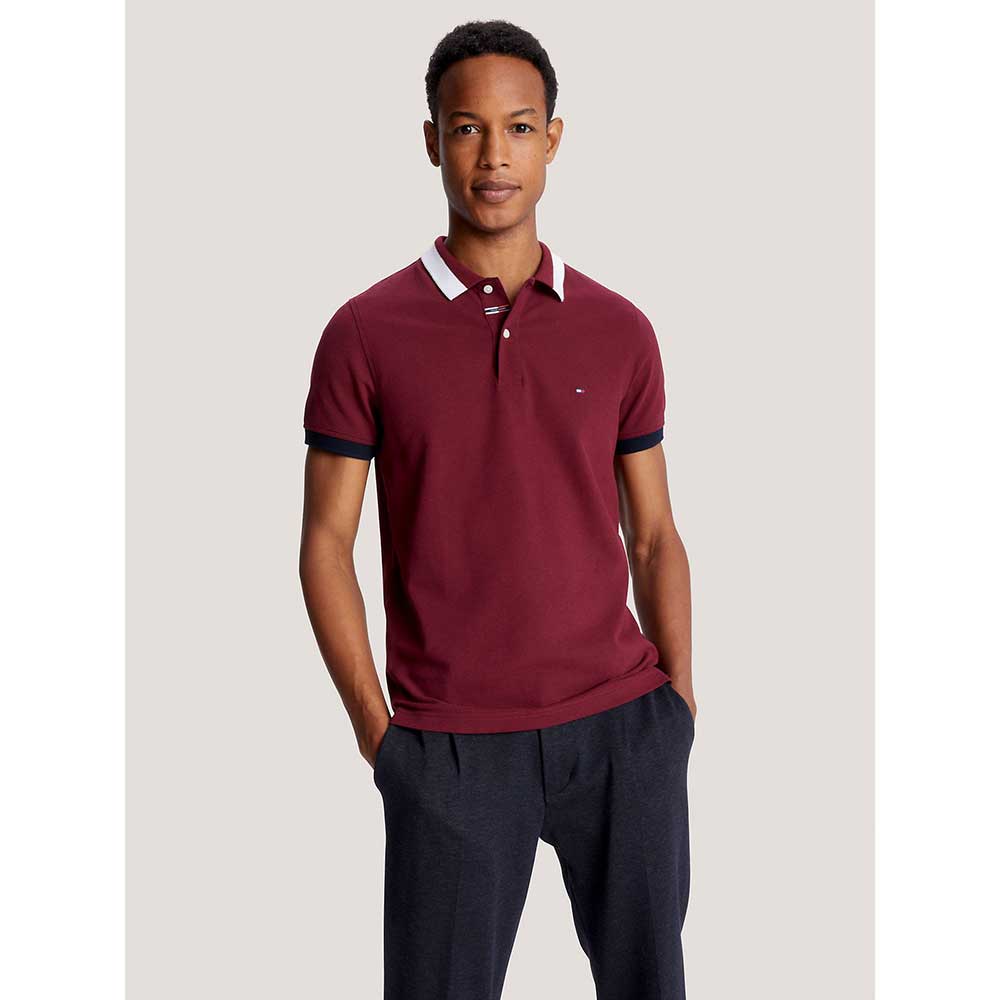 TOMMY HILFIGER Slim Fit Signature Tipped Polo - Wine,