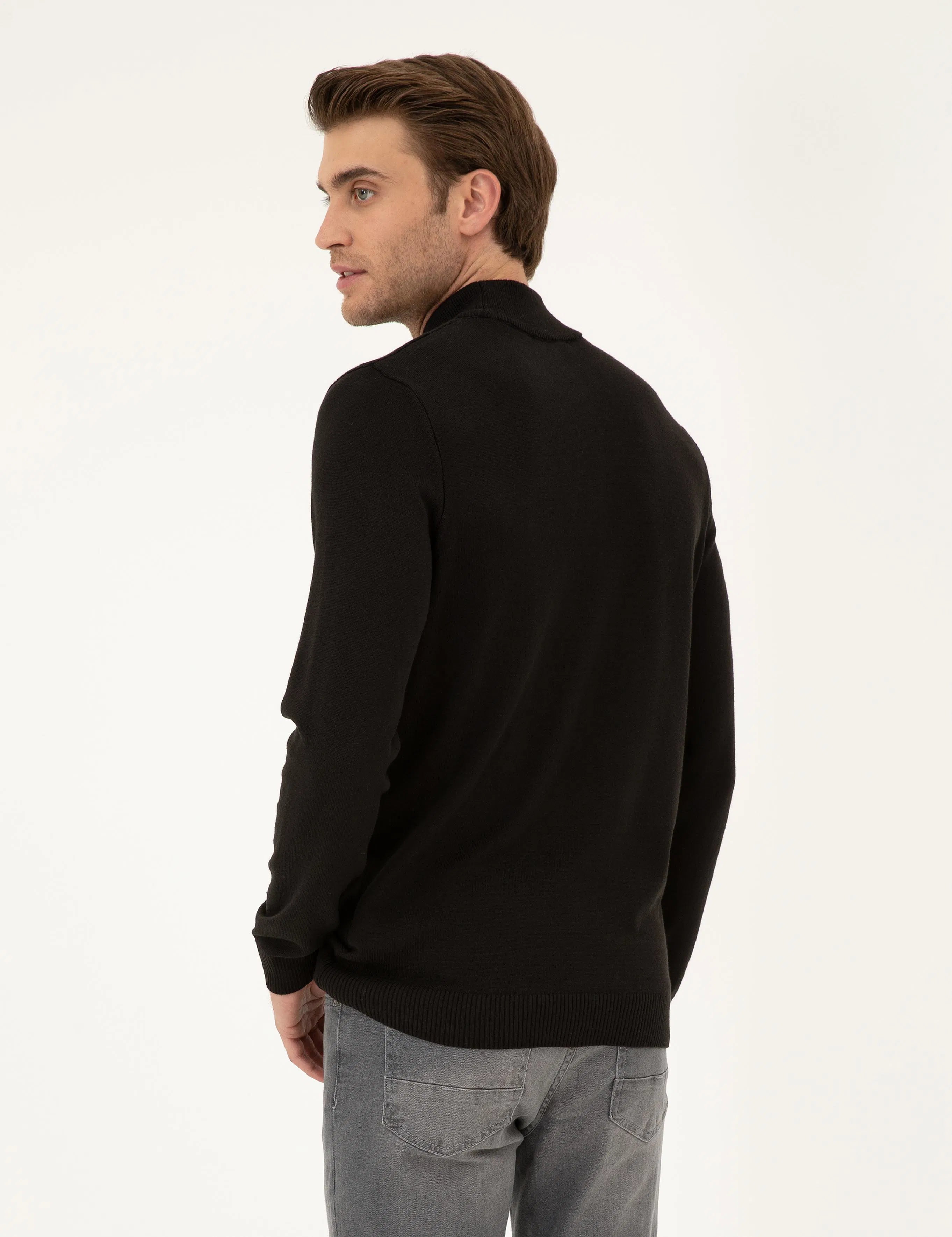 PIERRE CARDIN Anthracite Melange Slim Fit Half Turtleneck Basic Knitwear Sweater