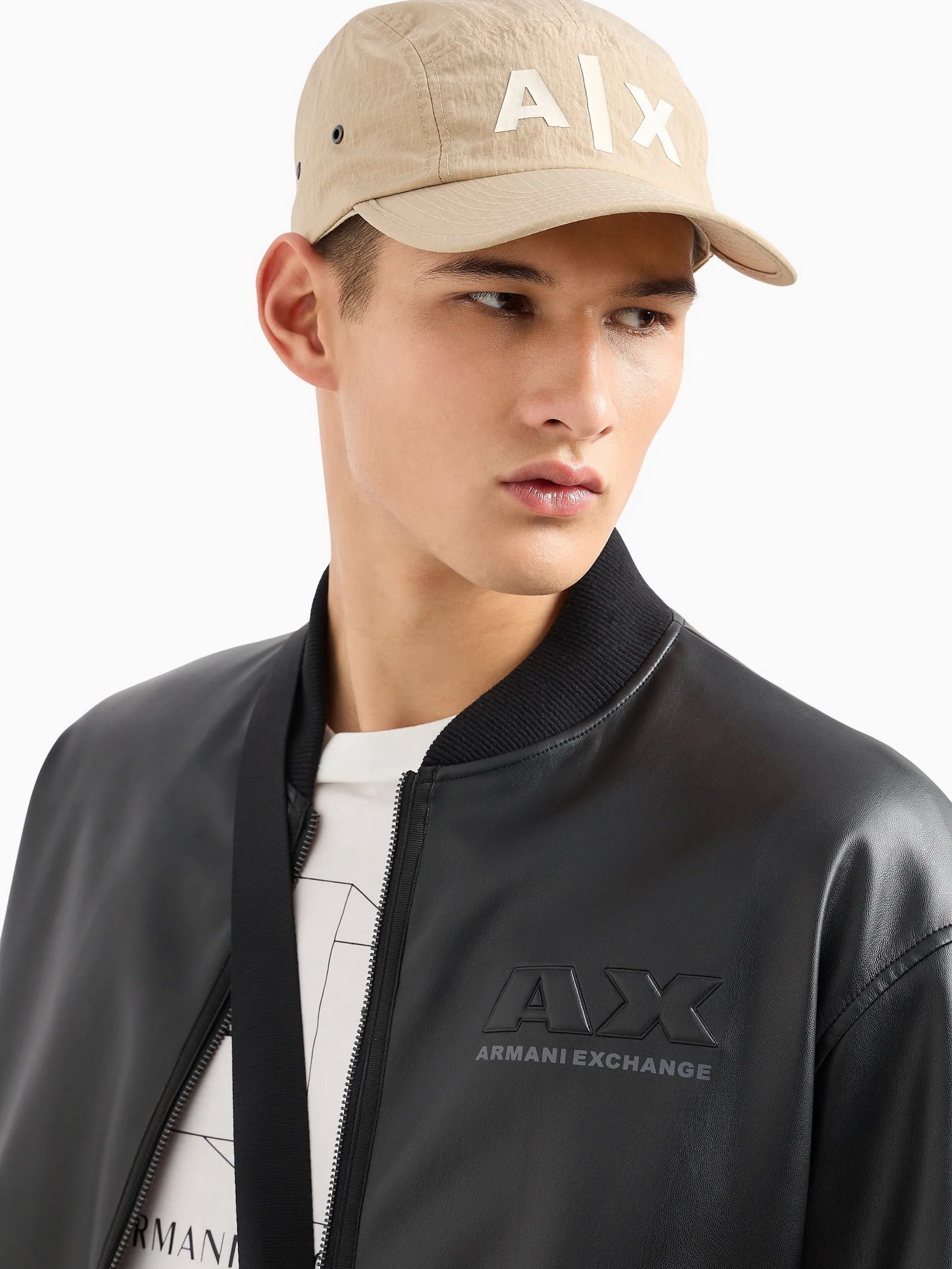 ARMANI EXCHANGE Men's Faux Leather Embossed Logo Bomber Jacket