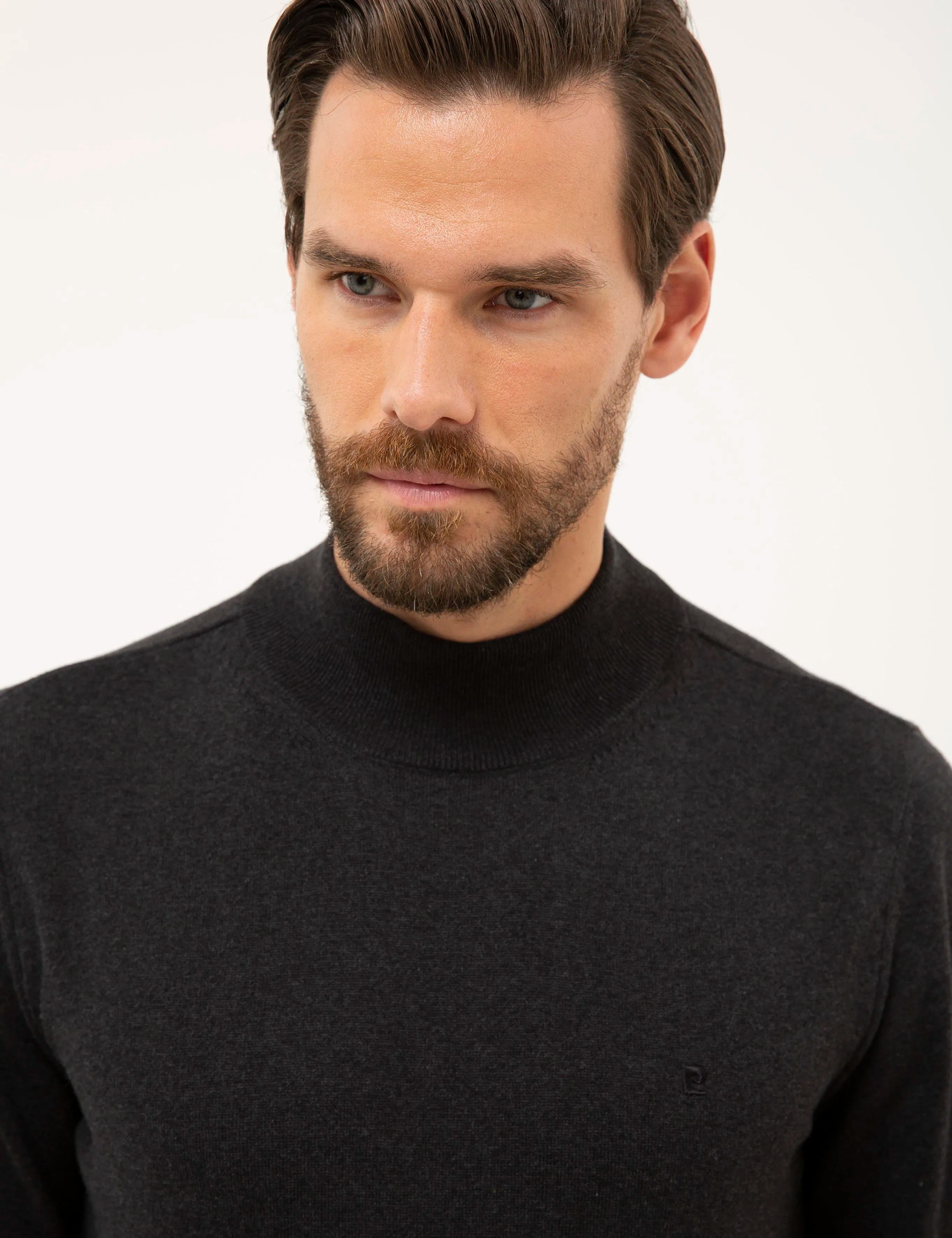 PIERRE CARDIN Anthracite Melange Slim Fit Half Turtleneck Basic Knitwear Sweater