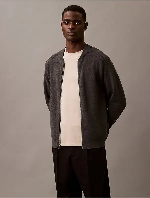 CALVIN KLEIN tech knit bomber jacket - gunmetal heather
