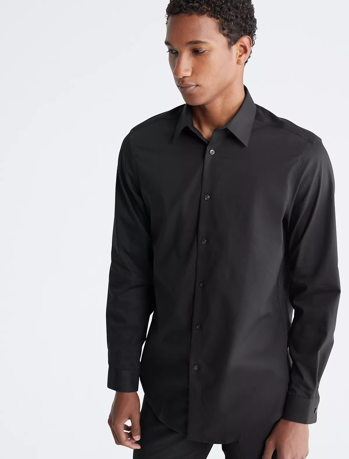 CALVIN KLEIN Cotton Herringbone Slim Fit Dress Shirt