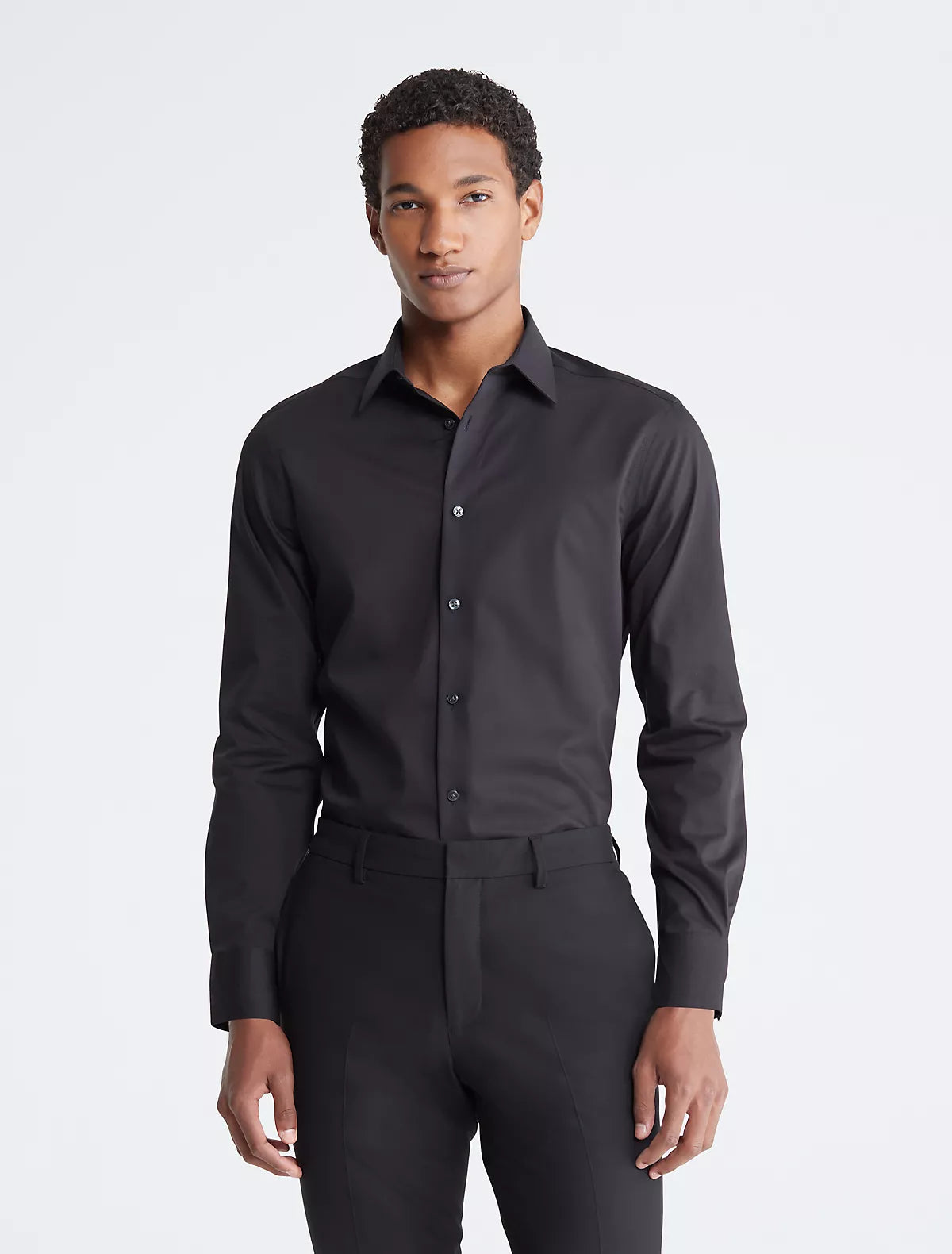 CALVIN KLEIN Cotton Herringbone Slim Fit Dress Shirt