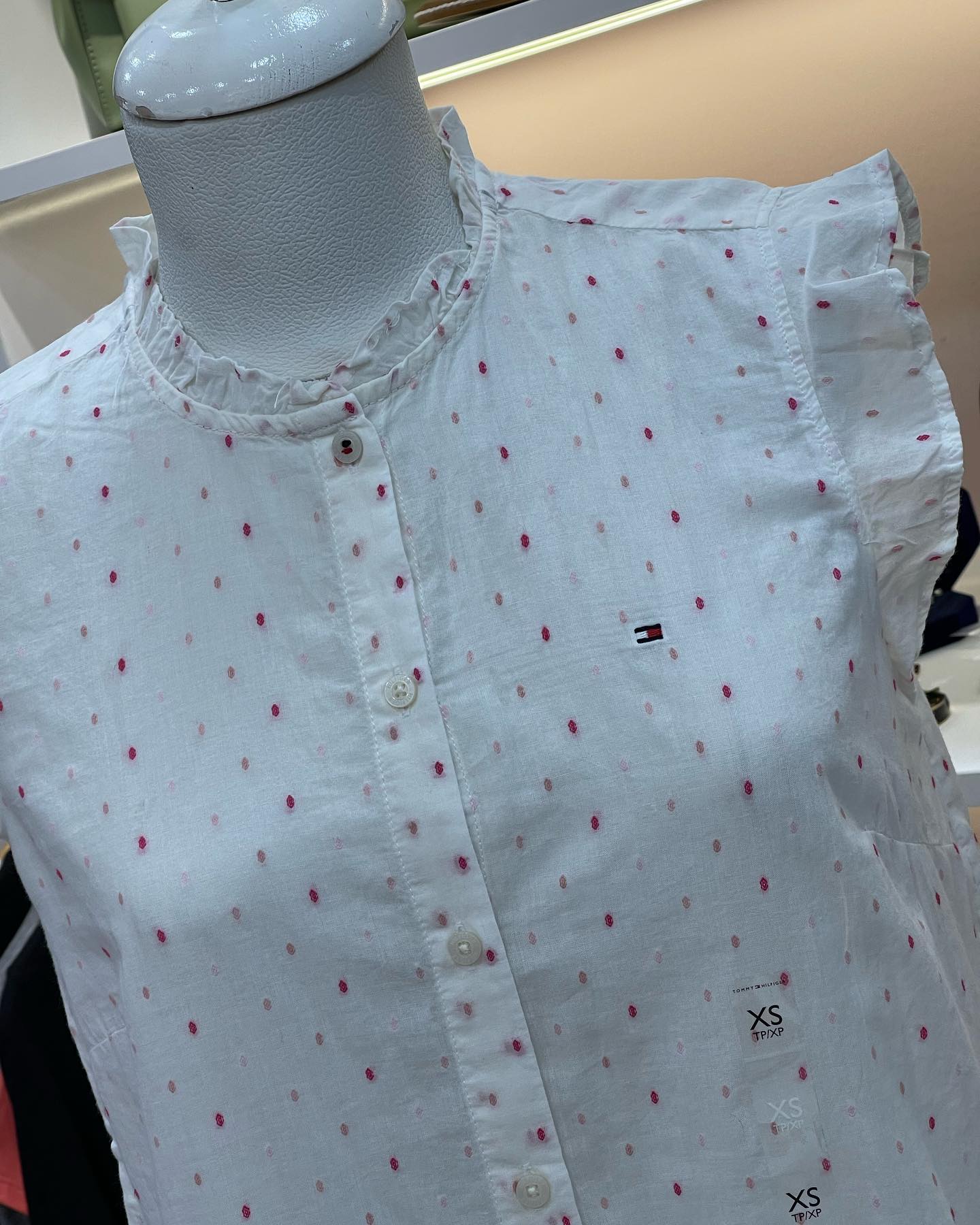 TOMMY HILFIGER Ruffle Sleeve Dot Blouse