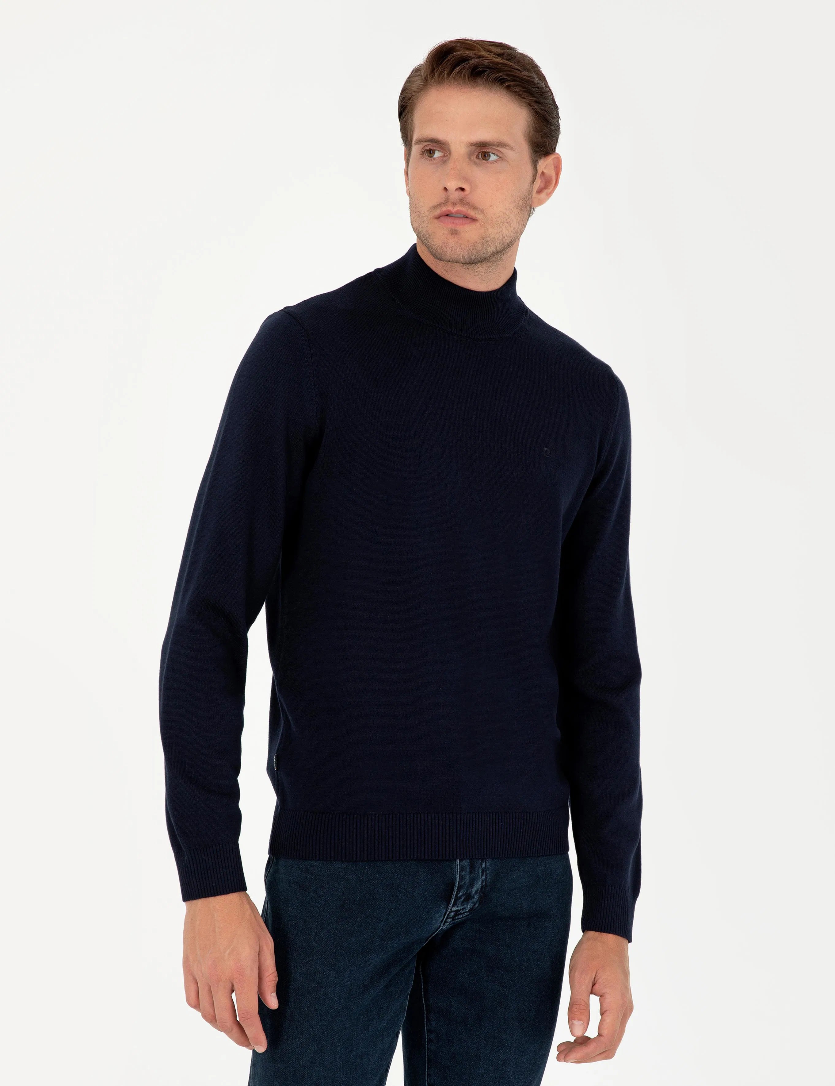 PIERRE CARDIN Anthracite Melange Slim Fit Half Turtleneck Basic Knitwear Sweater