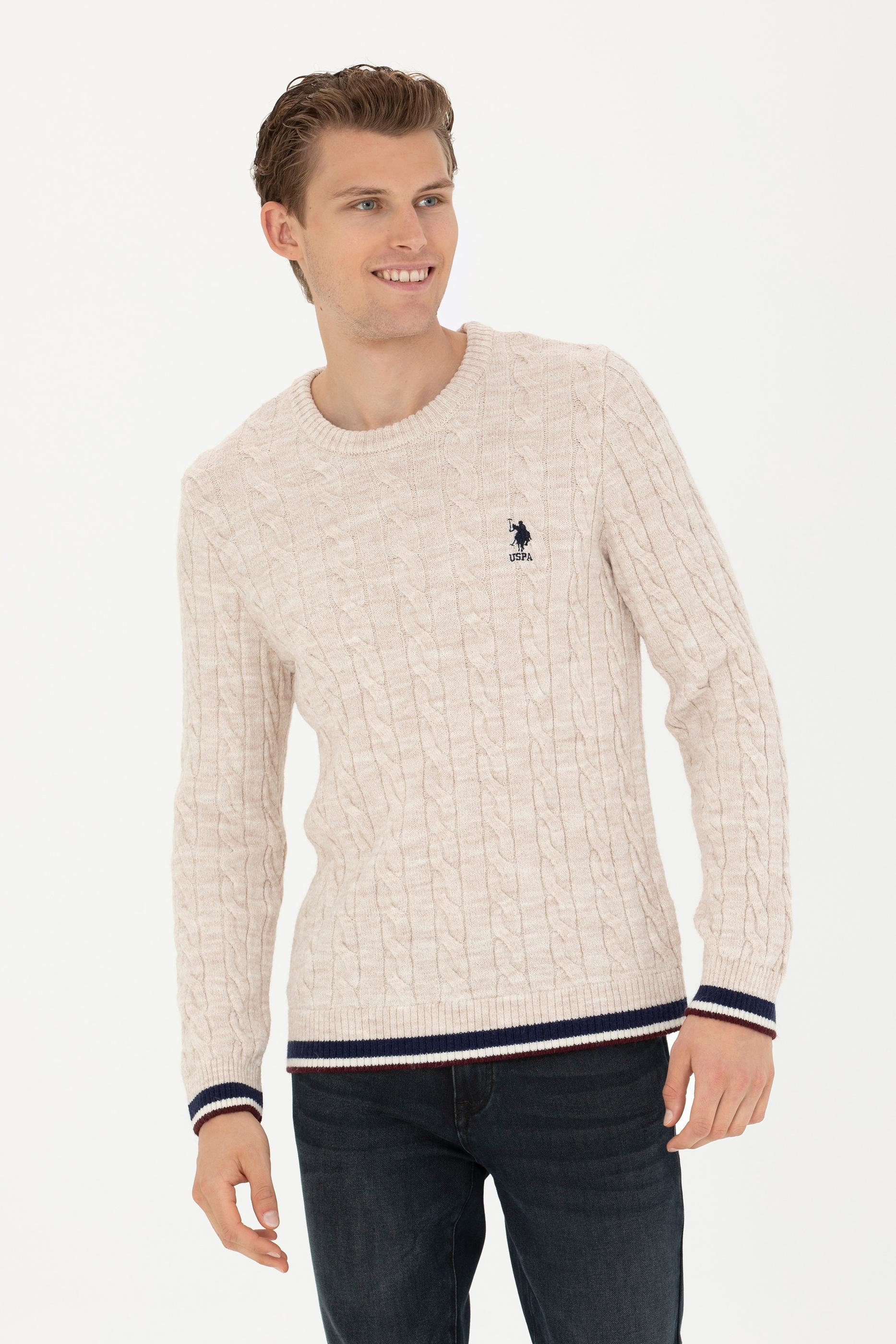US. POLO ASSN Men's Cream Melange Sweater