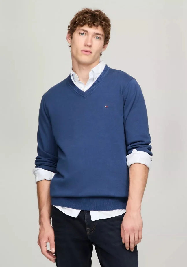 TOMMY HILFIGER navy deep blue v neck knit sweater