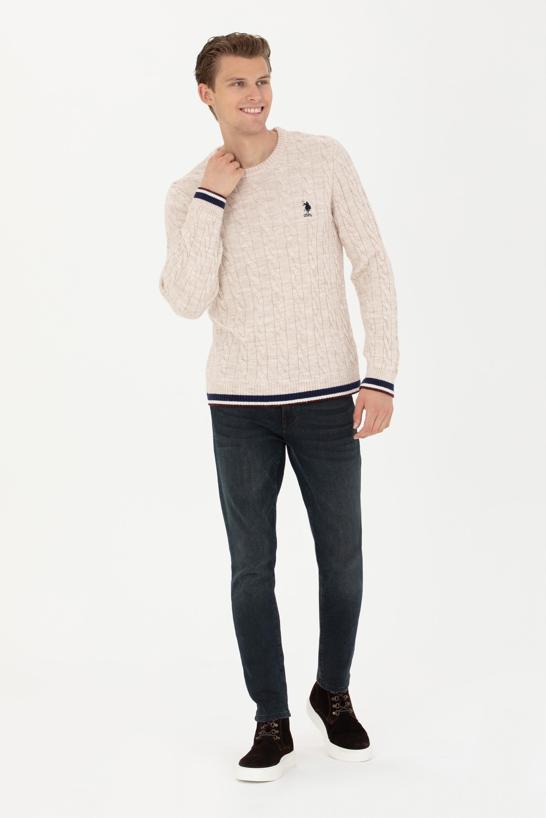 US. POLO ASSN Men's Cream Melange Sweater