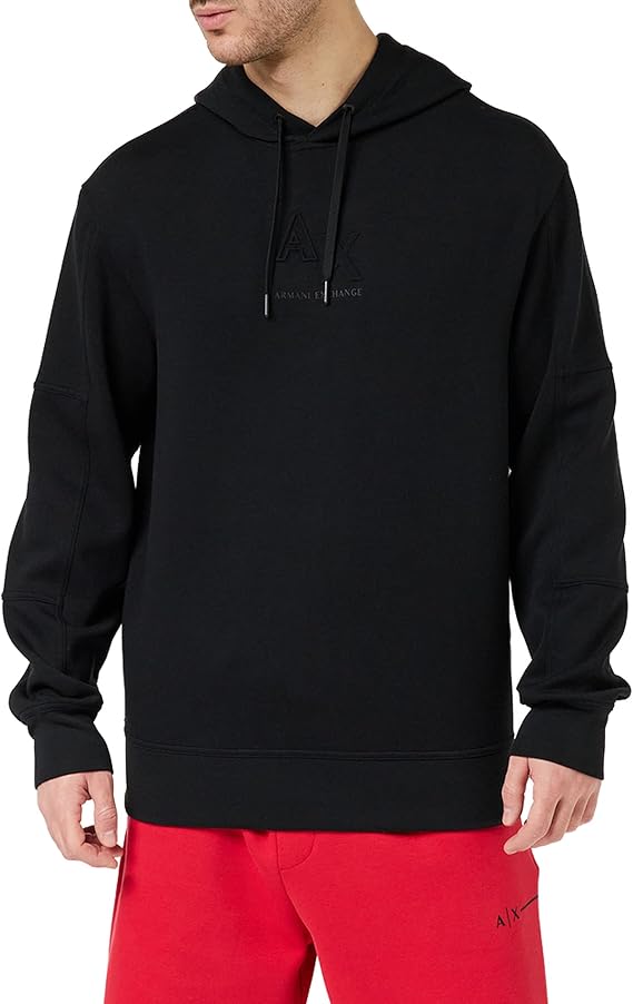 ARMANI EXCHANGE Men's Hooded Neck Embossed Logo Front Sweatshirt Hoodie
