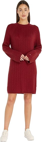 TOMMY HILFIGER Soft Wool Cable Knit Dress - Red | Very Ireland