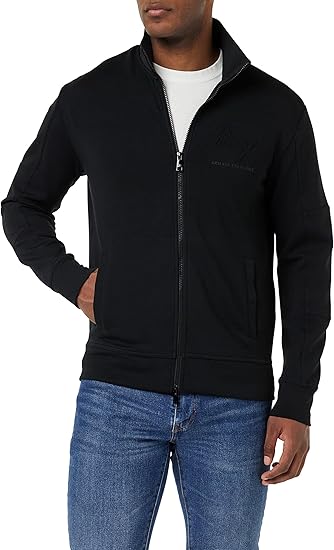 ARMANI EXCHANGE Men's Embossed Logo on Front, Zip-trhough, Front Pockets Cardigan sweater