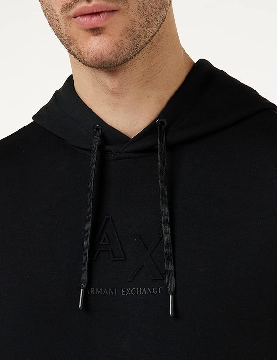 ARMANI EXCHANGE Men's Hooded Neck Embossed Logo Front Sweatshirt Hoodie