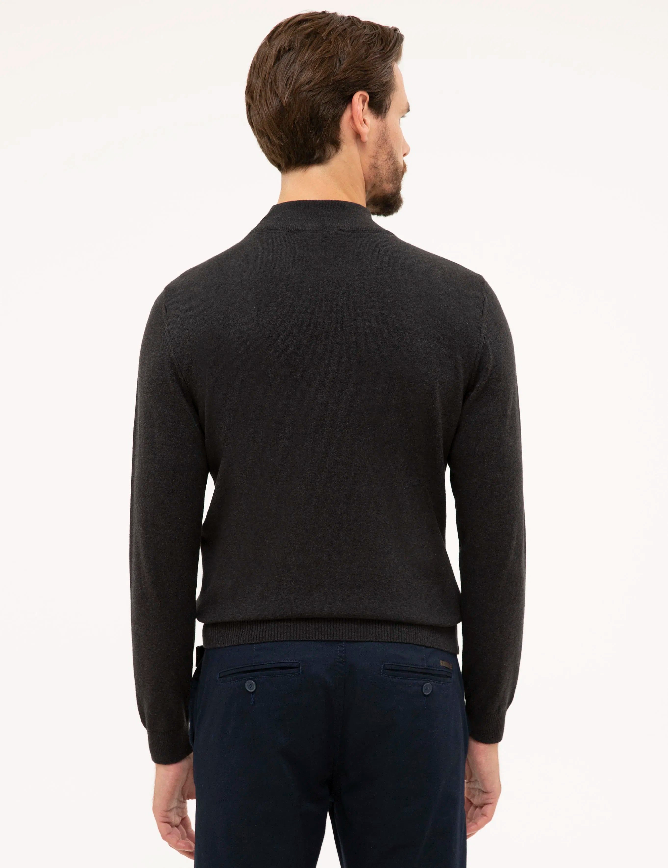 PIERRE CARDIN Anthracite Melange Slim Fit Half Turtleneck Basic Knitwear Sweater