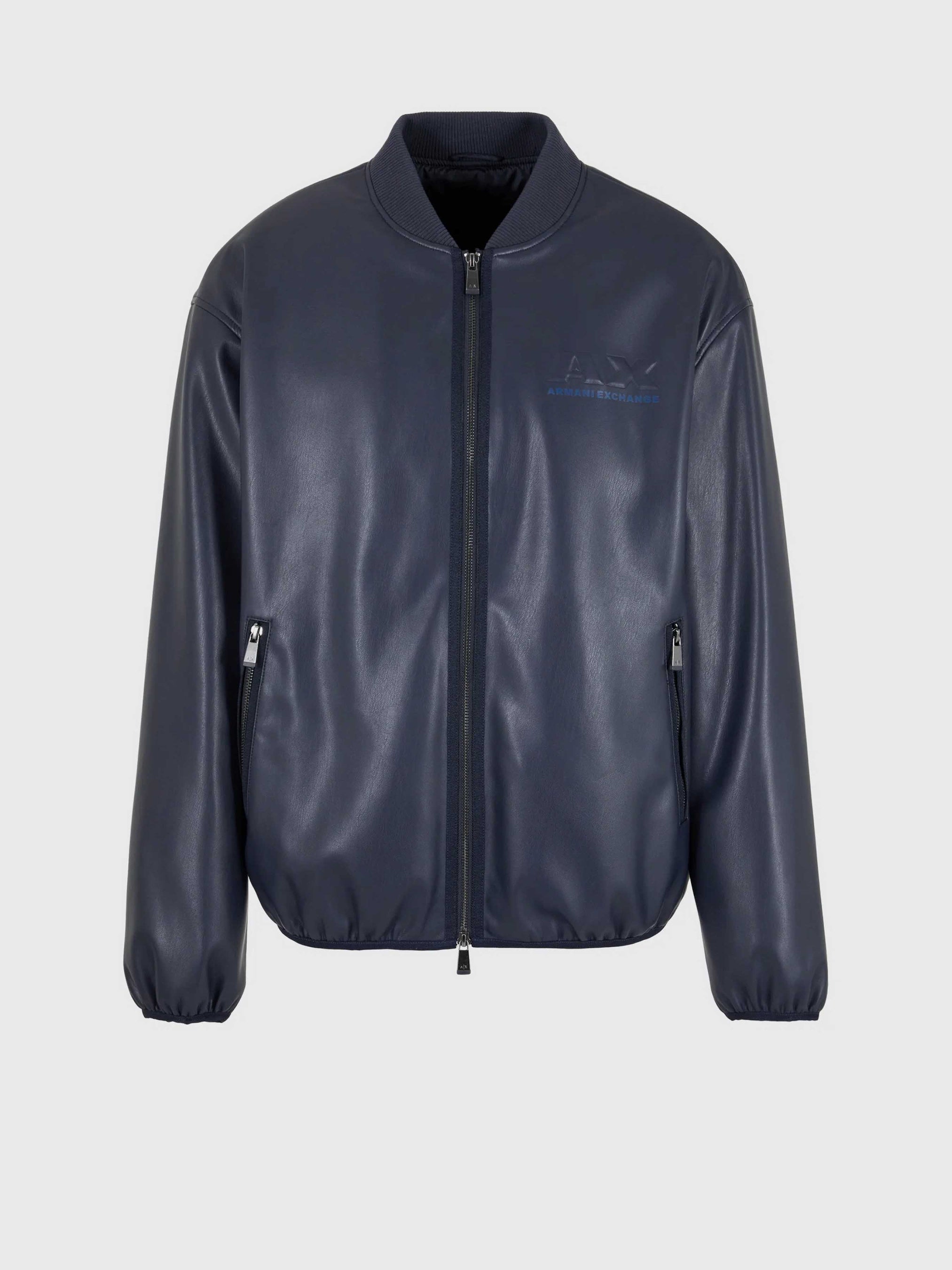 ARMANI EXCHANGE Men's Faux Leather Embossed Logo Bomber Jacket