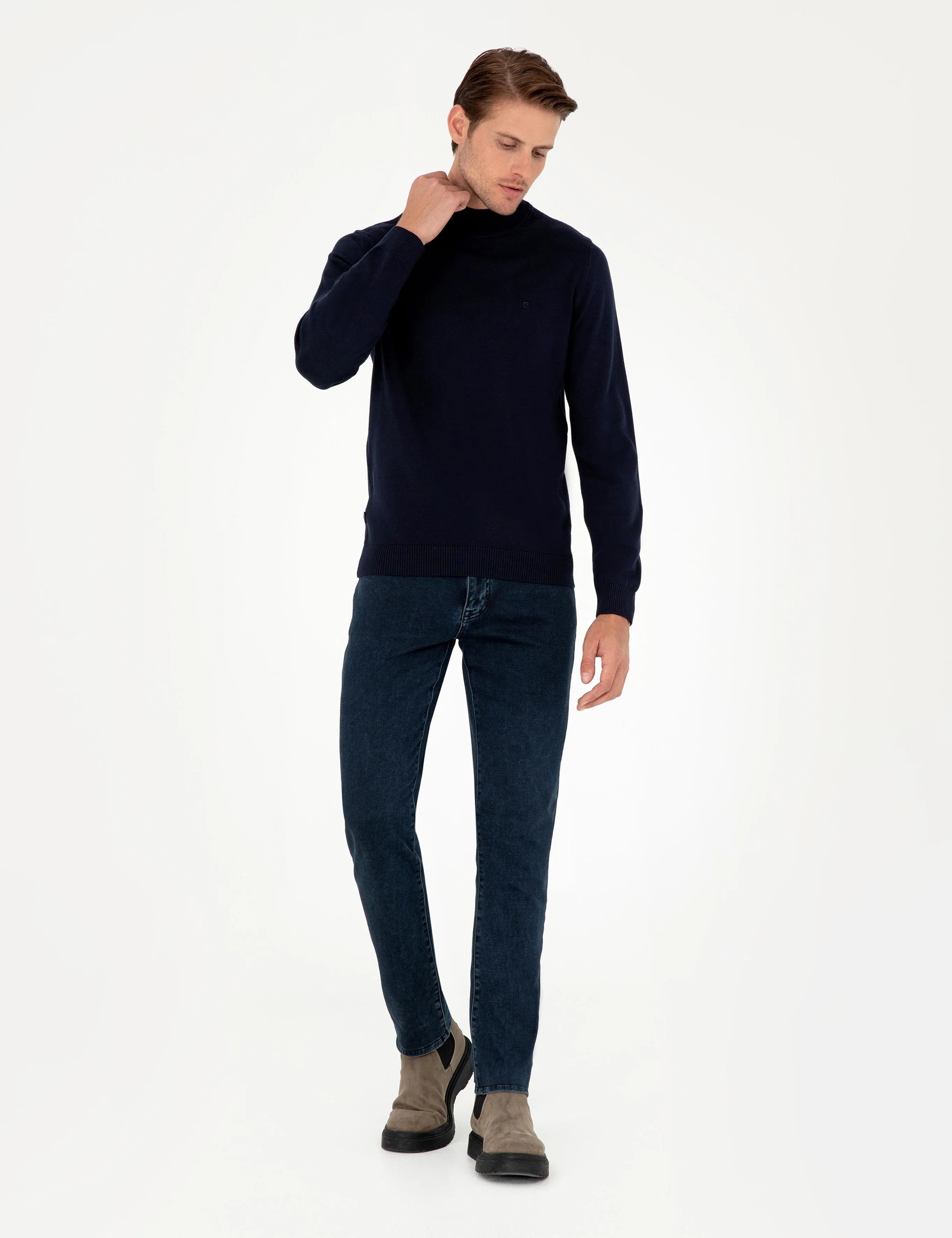 PIERRE CARDIN Anthracite Melange Slim Fit Half Turtleneck Basic Knitwear Sweater