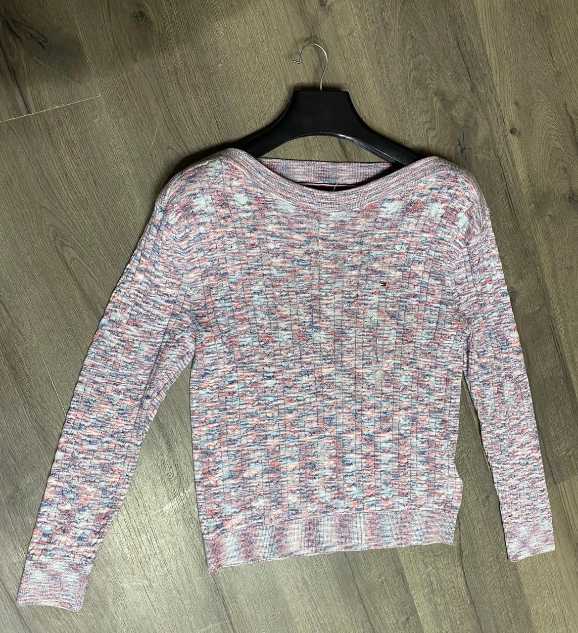 TOMMY HILFIGER Spacedye Cotton Sweater Women's  Ribbed Knit Fitted Boat Neck