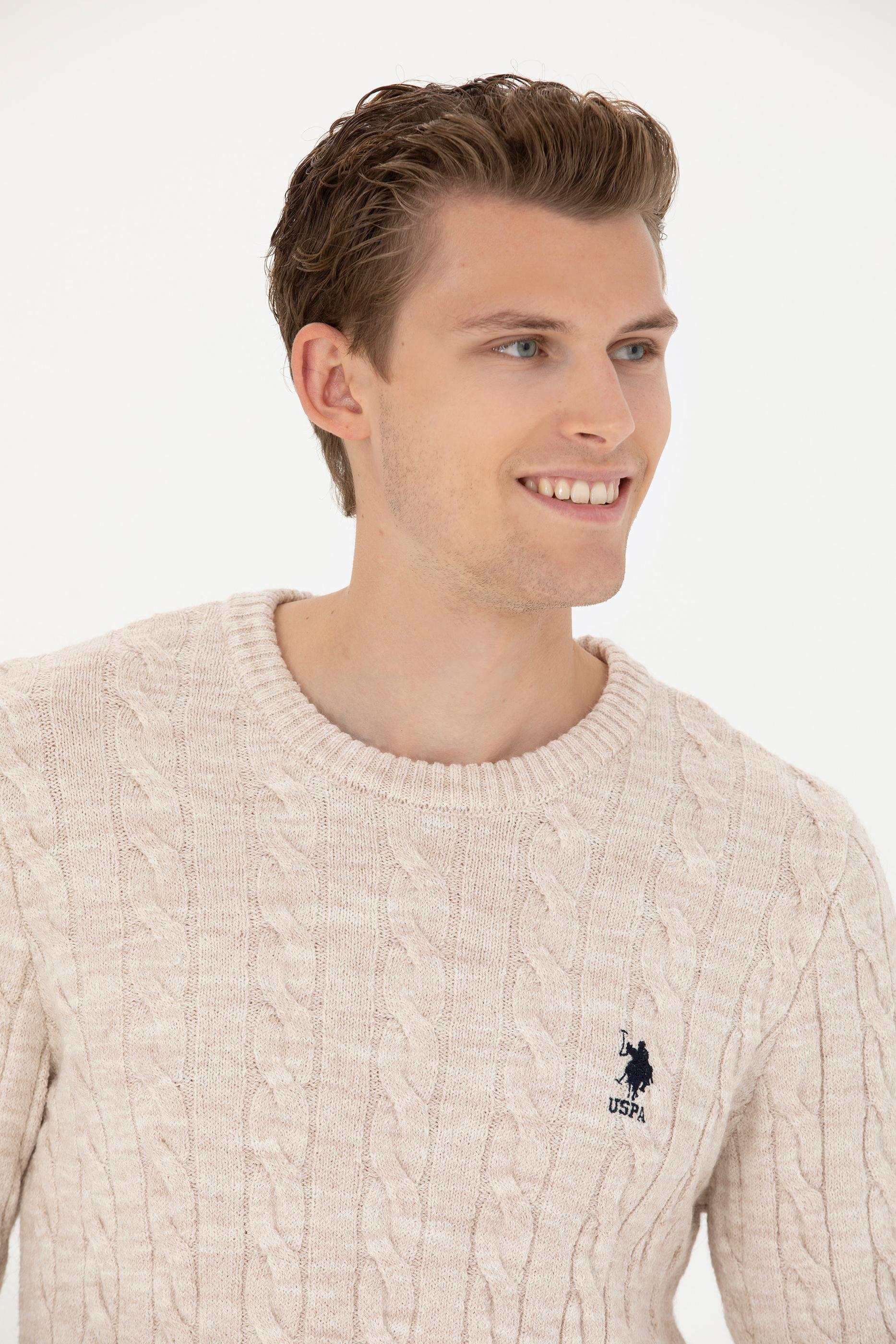 US. POLO ASSN Men's Cream Melange Sweater