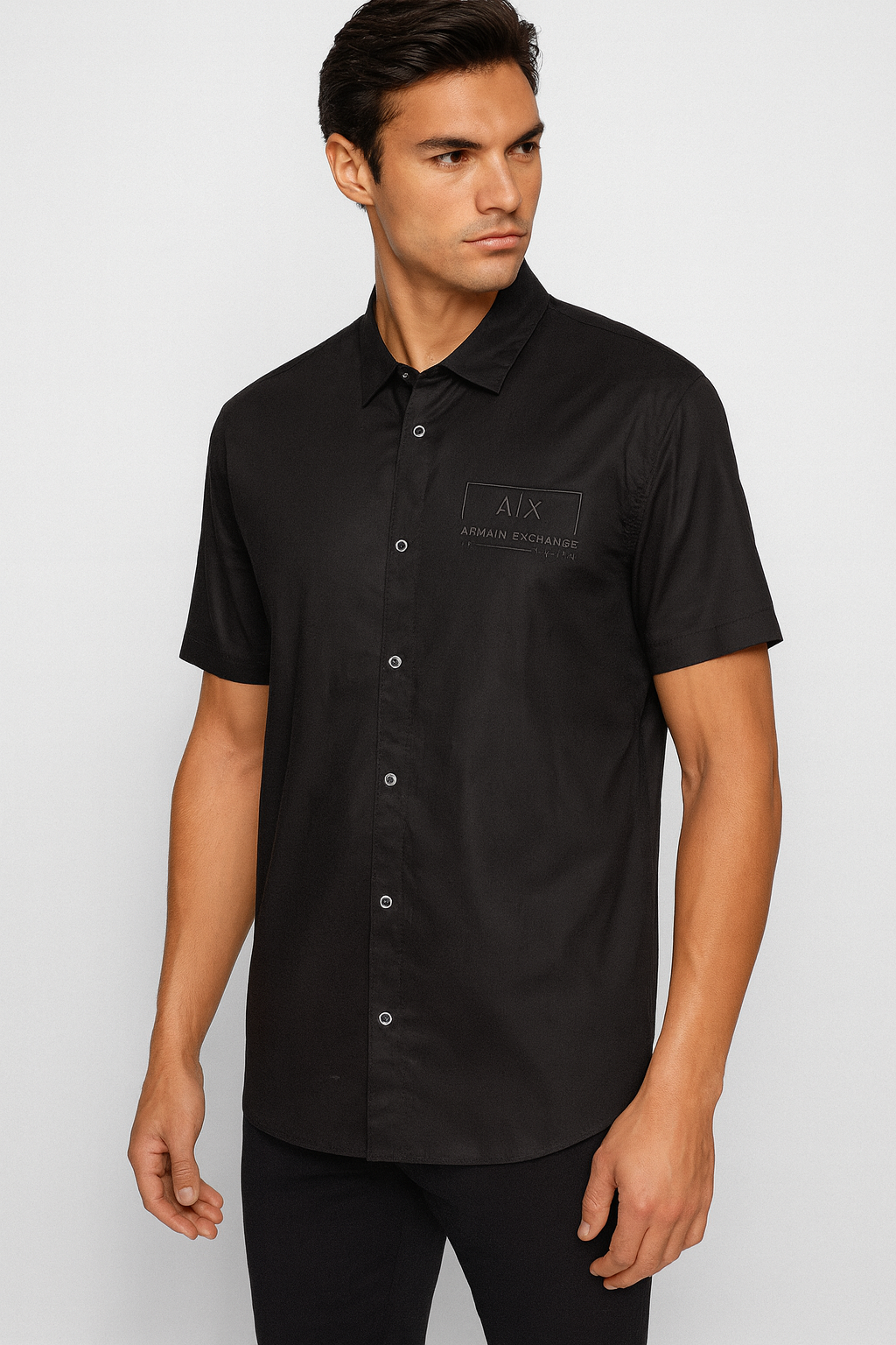 ARMANI EXCHANGE Men's Short Sleeve Limited Edition Mixmag Button Down Shirt. Regular Fit