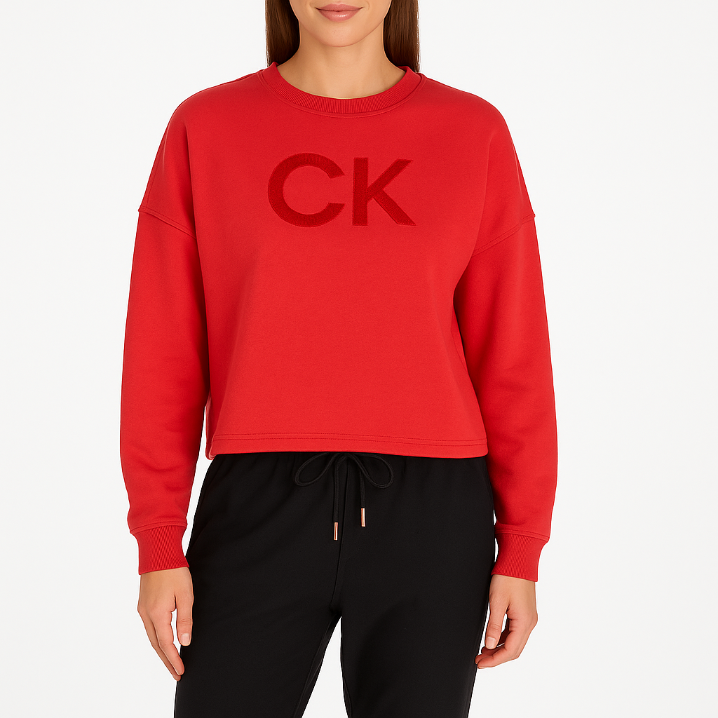 CALVIN KLEIN PERFORMANCE OVER SIZE LOGO FLEECE CREWNECK