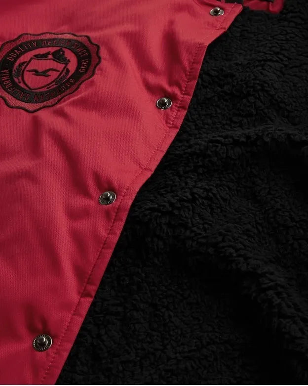 HOLLISTER Men's Red Sherpa-lined Varsity Bomber Jacket