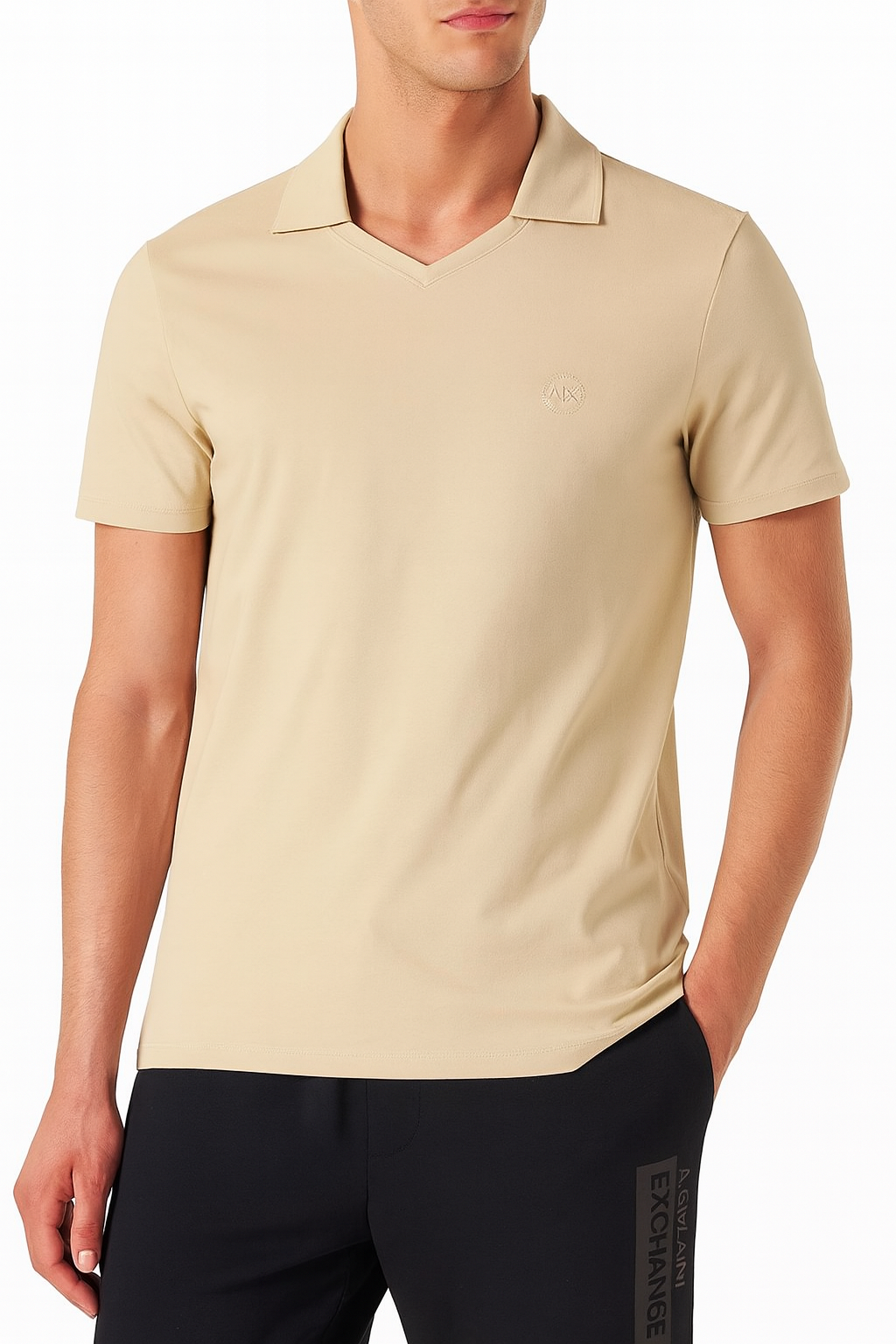 armani exchange  embroidered logo johnny collar piqué polo