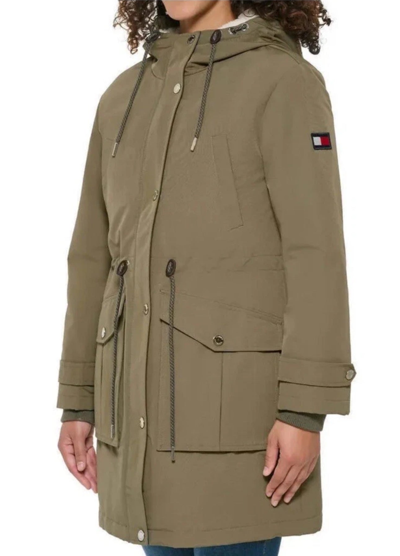 TOMMY HILFIGER Women's Sherpa Lined Hood Parka Jacket- Coat