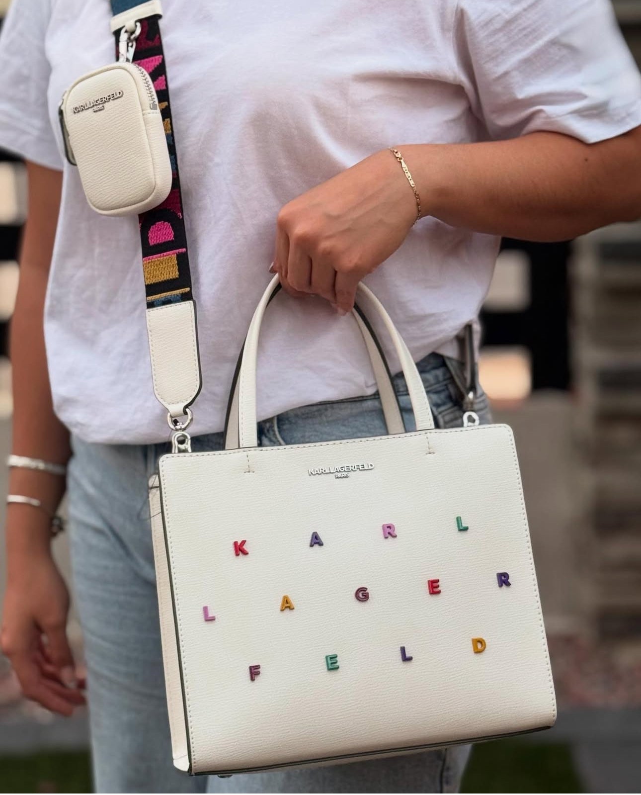 KARL LAGERFELD Paris Women’s White Leather Tote Bag