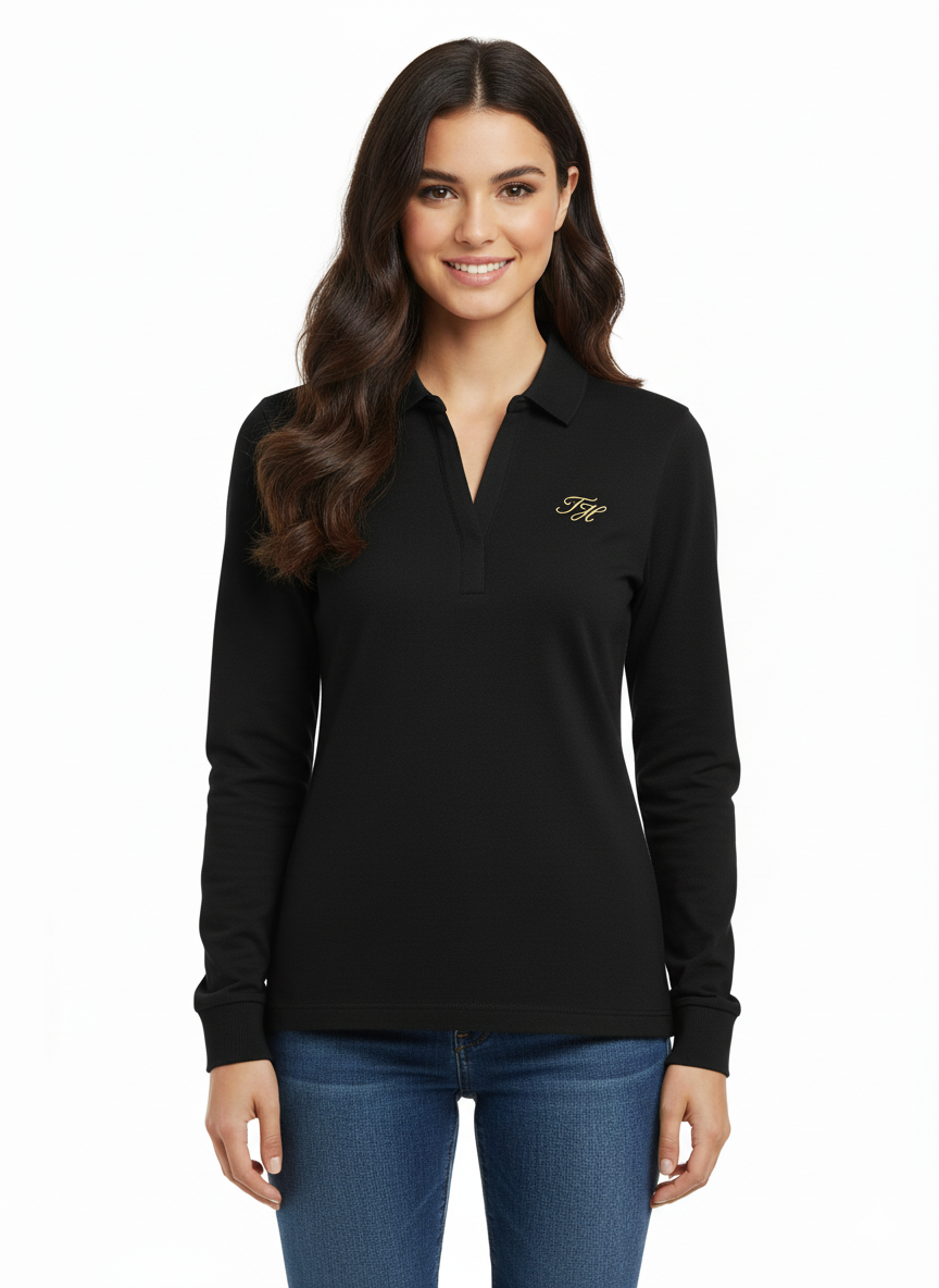 TOMMY HILFIGER Women's Long-Sleeve Open Placket Cotton Polo