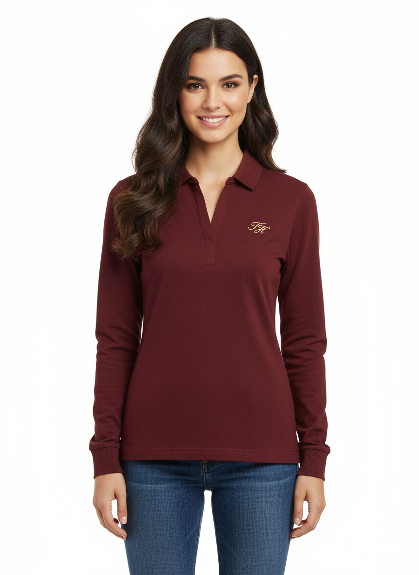 TOMMY HILFIGER Women's Long-Sleeve Open Placket Cotton Polo