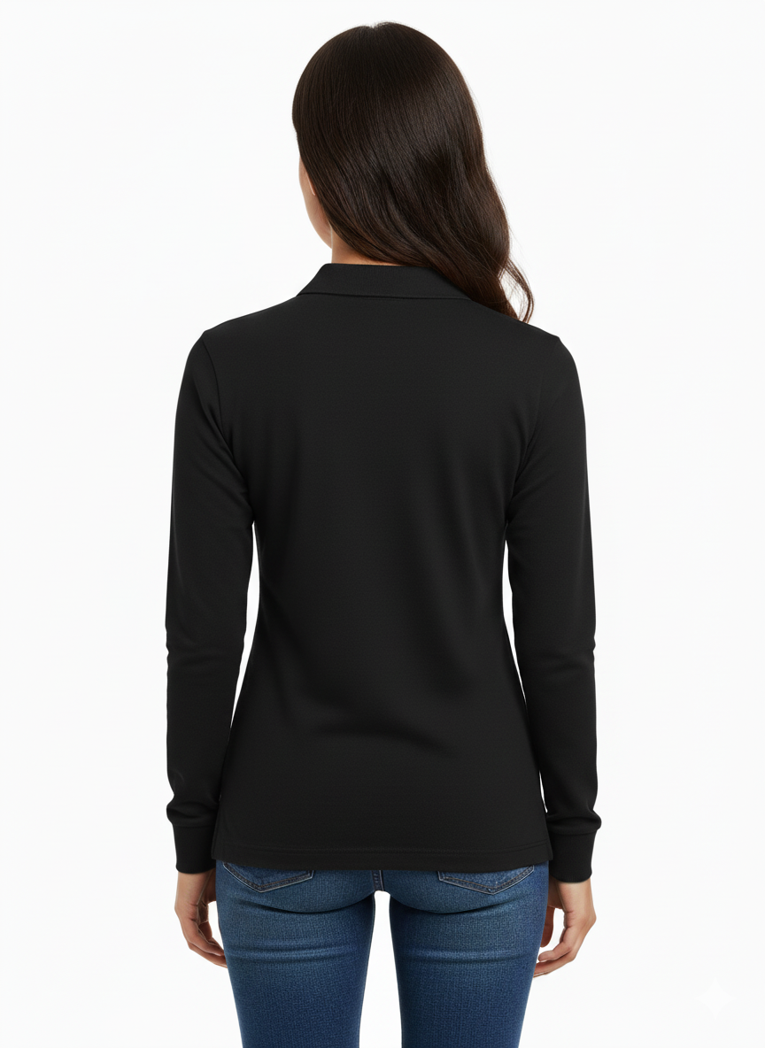 TOMMY HILFIGER Women's Long-Sleeve Open Placket Cotton Polo