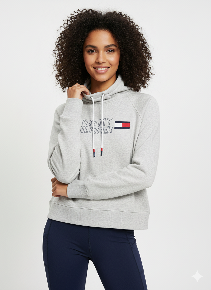 TOMMY HILFIGER Relaxed Fit Fleece Hoodie with Mini Flag Logo