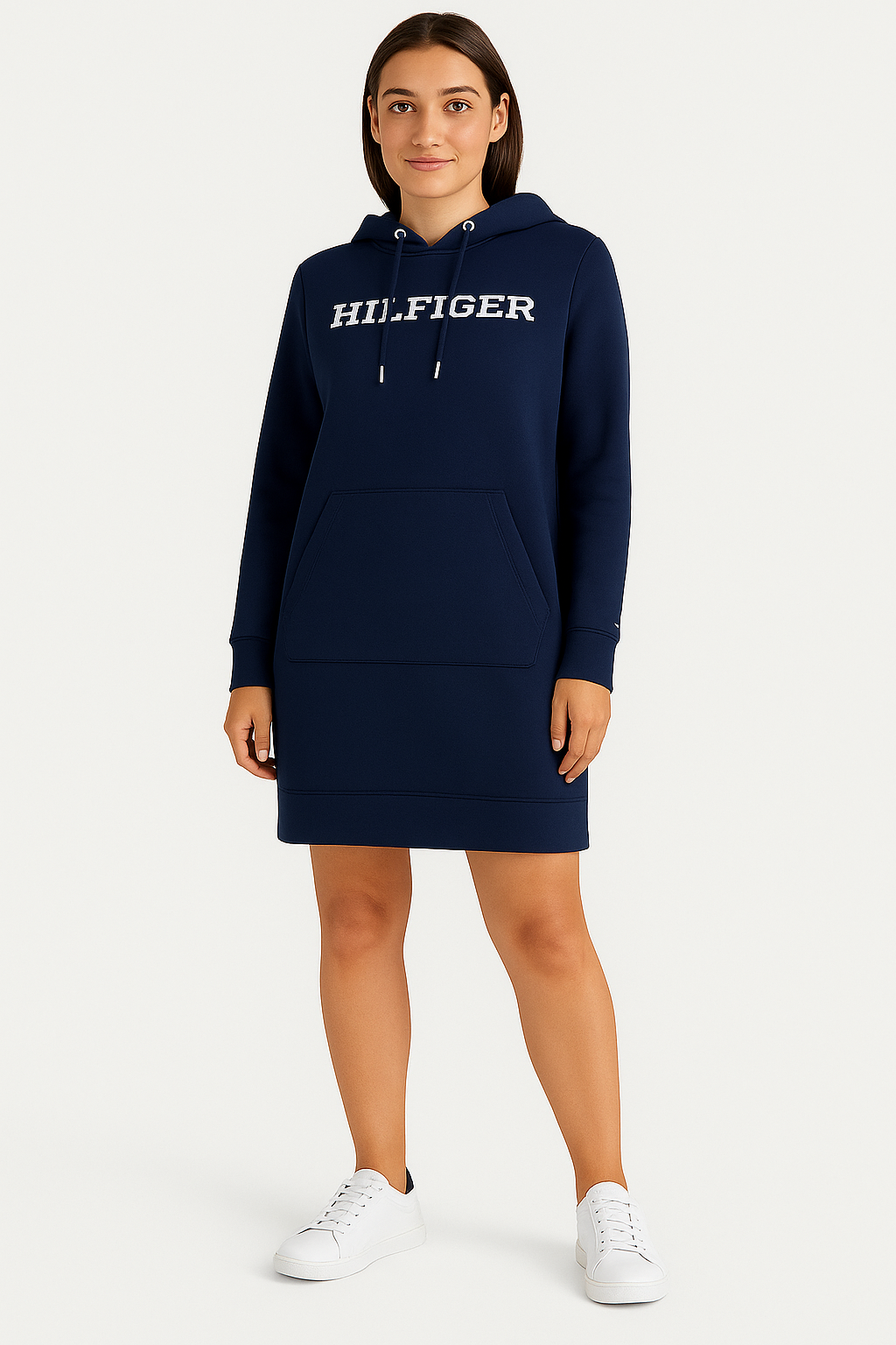 TOMMY HILFIGER Women's Reg Monotype Emb Hoodie Drs Hooded Dresses navy