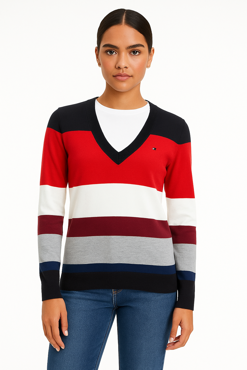 TOMMY HILFIGER STRIPED V-NECK