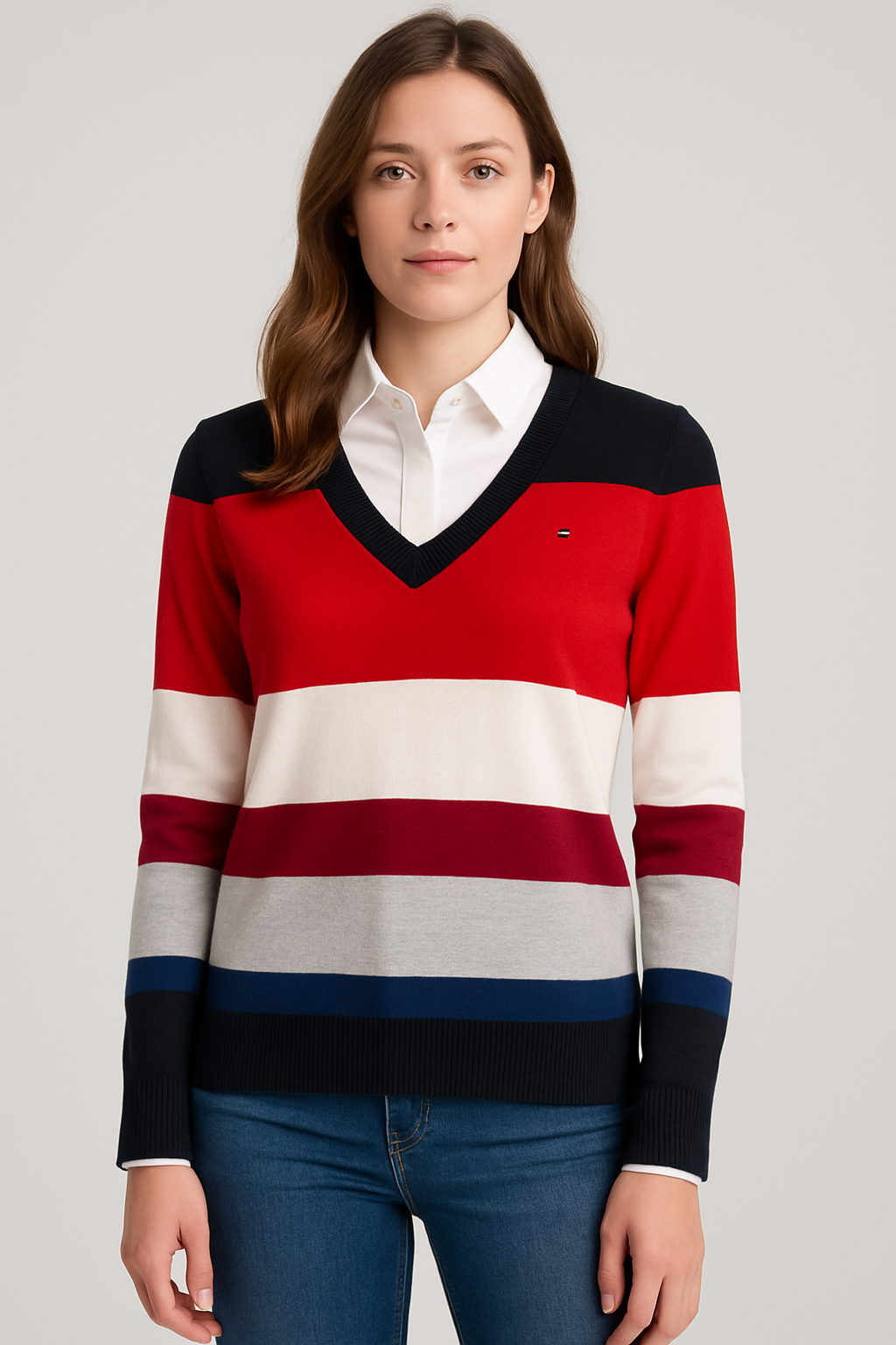 TOMMY HILFIGER STRIPED V-NECK
