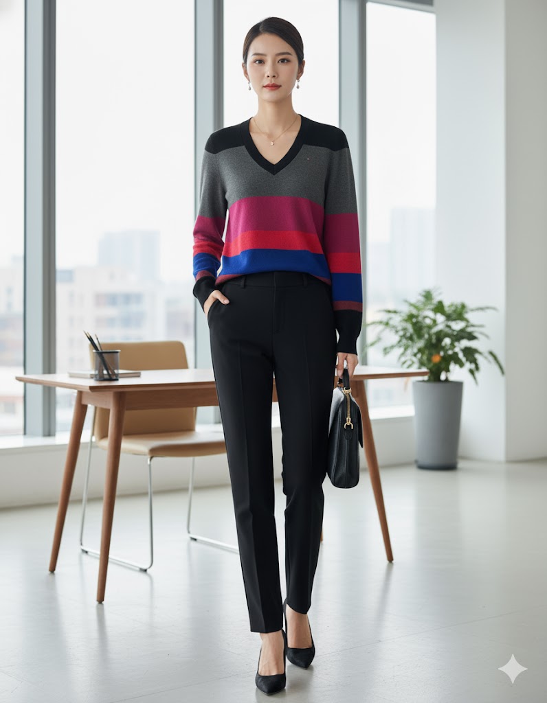 TOMMY HILFIGER STRIPED V-NECK