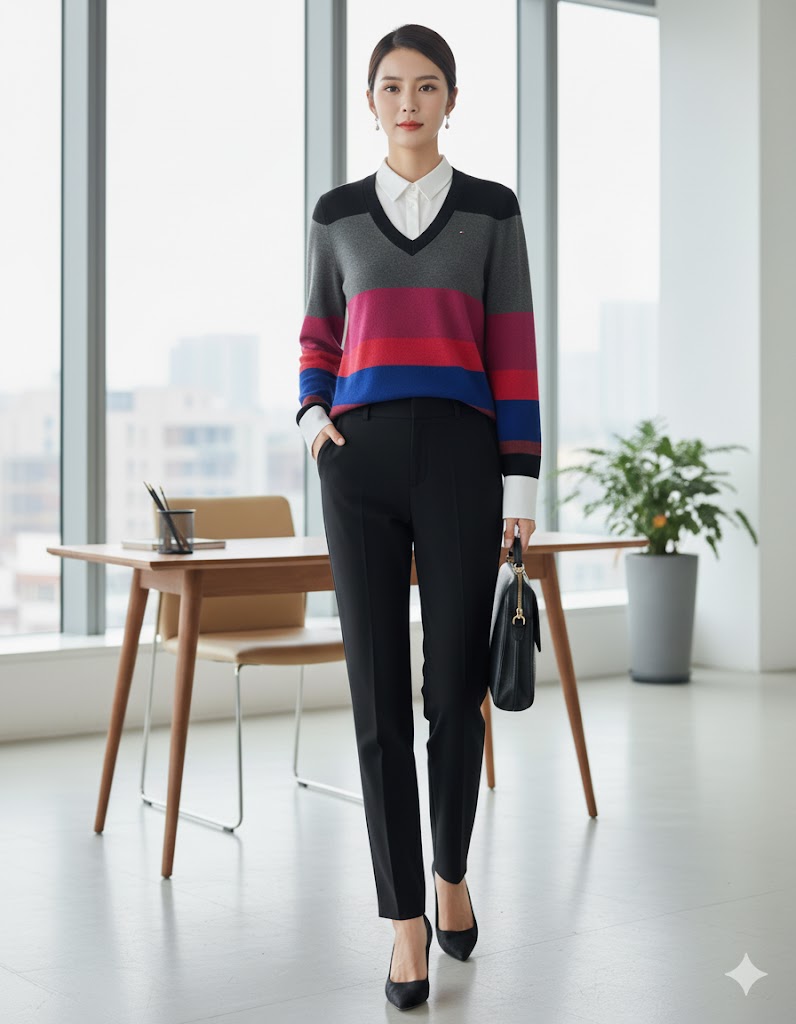 TOMMY HILFIGER STRIPED V-NECK