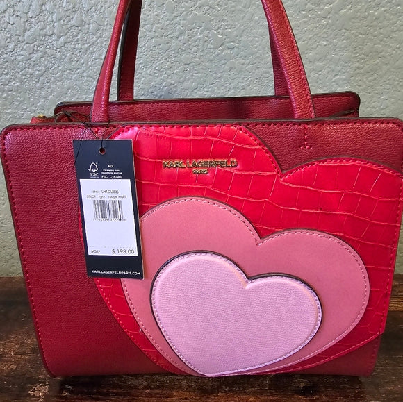 Karl Lagerfeld Paris Multi Heart Satchel Love Red Crossbody Hearts Satchel