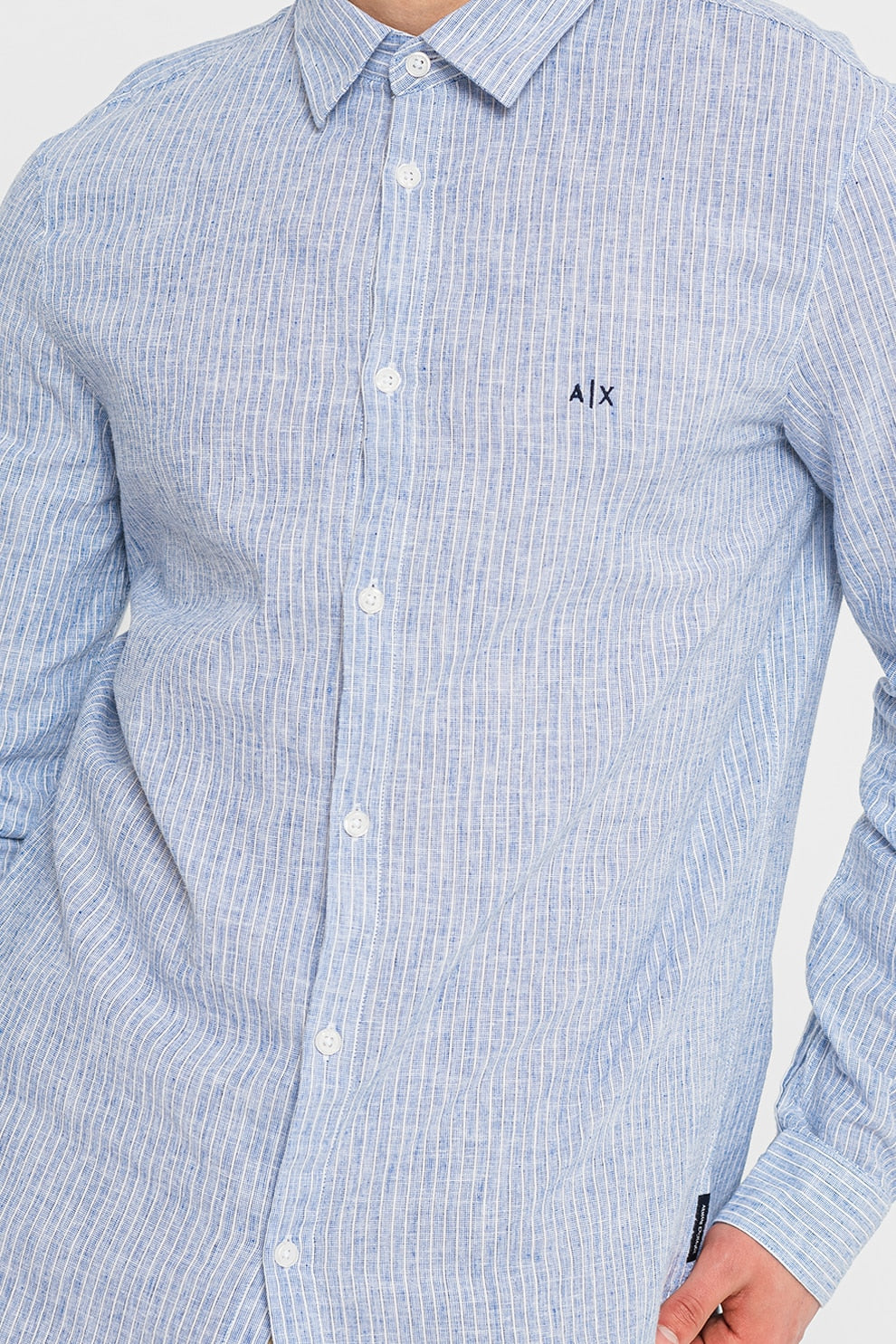 ARMANI EXCHANGE Logo Essential Blue Regular Fit Linen Shirt