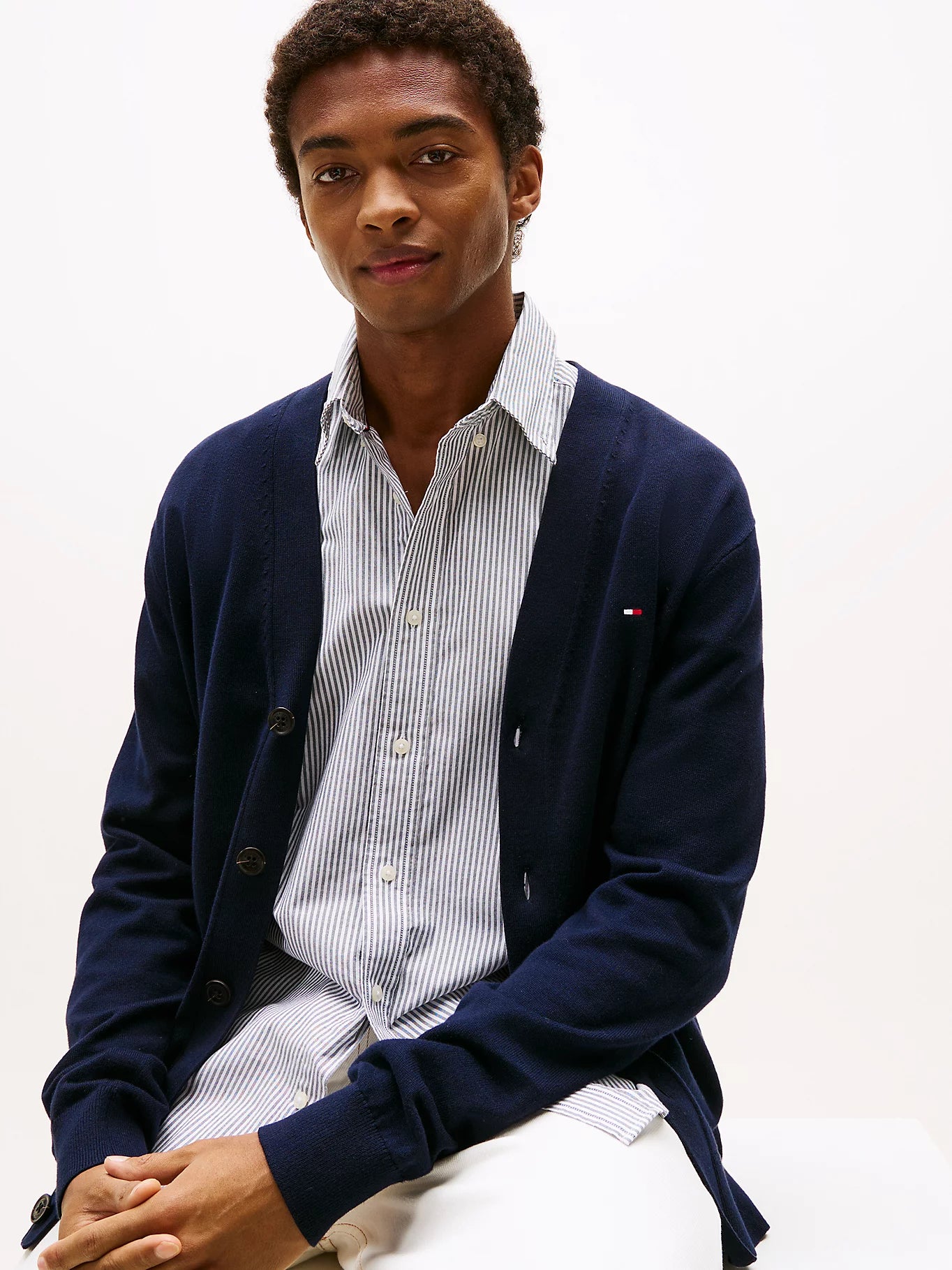 TOMMY HILFIGER Flag Embroidery V-Neck Cardigan