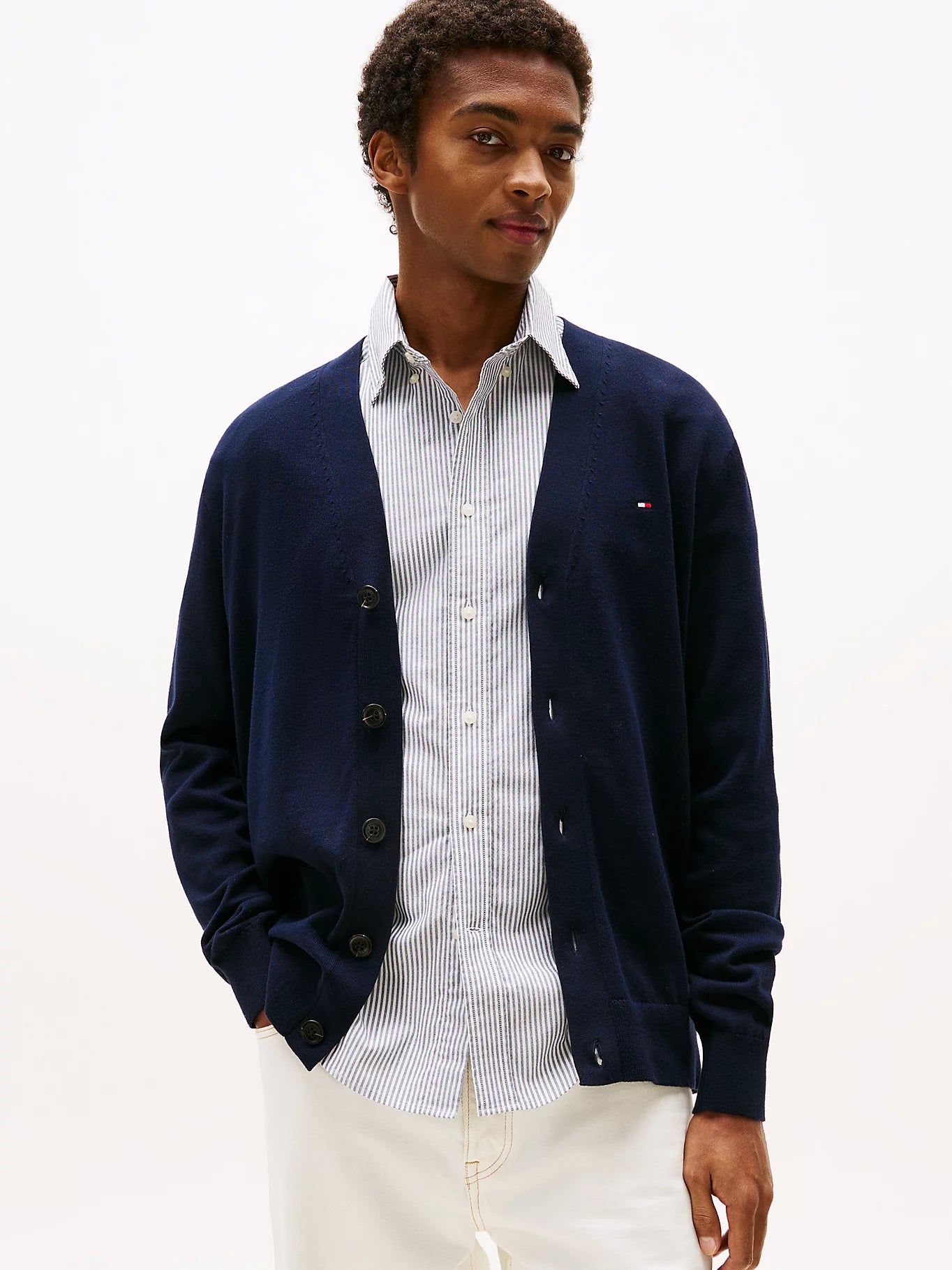 TOMMY HILFIGER Flag Embroidery V-Neck Cardigan