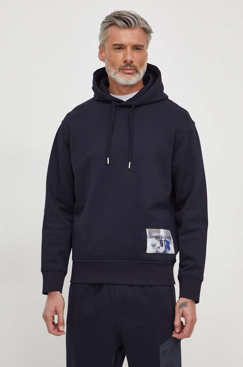 ARMANI EXCHANGE cotton sweatshirt men's navy blue hooded sweatshirt