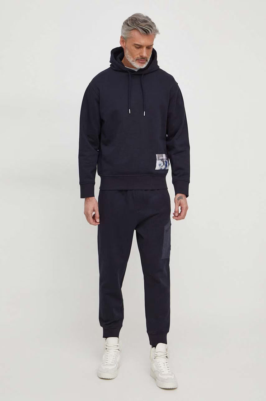 ARMANI EXCHANGE cotton sweatshirt men's navy blue hooded sweatshirt