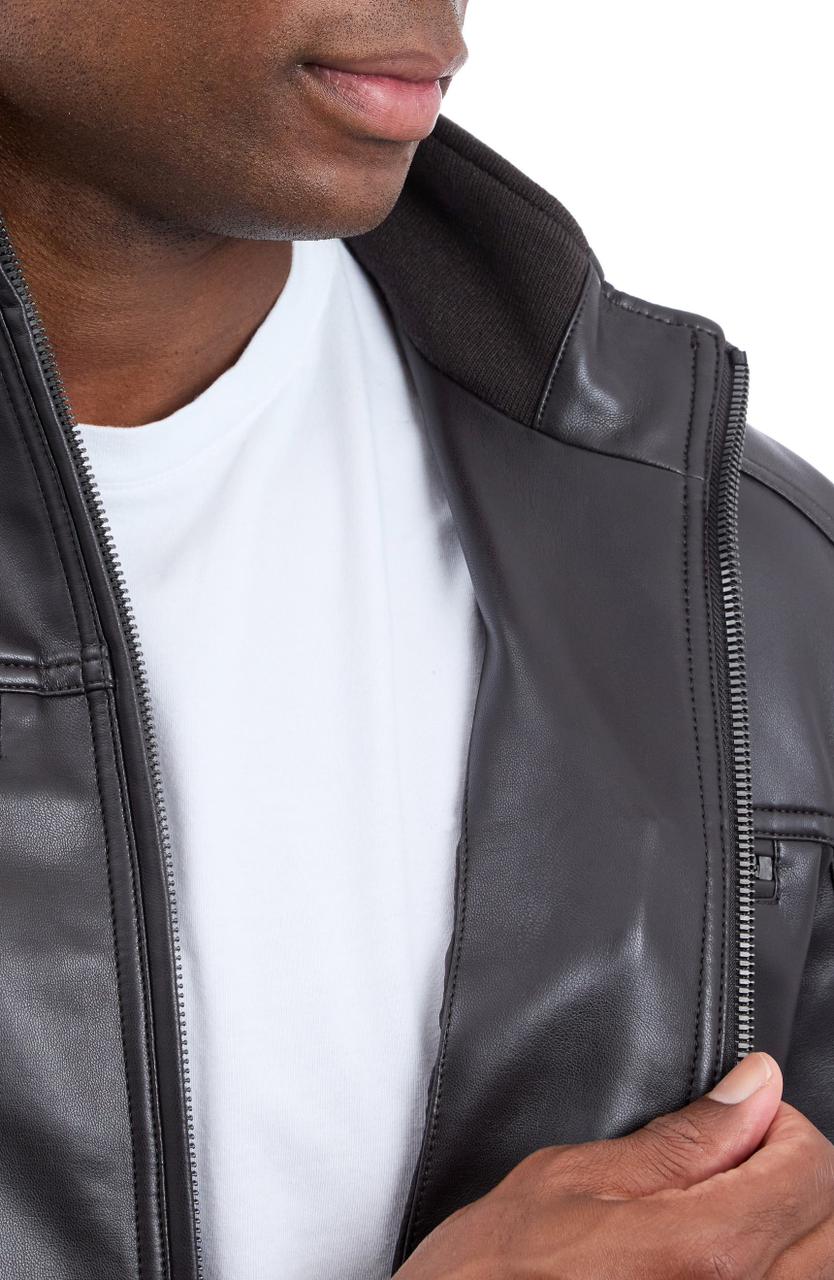 MICHAEL KORS Men's Stand-Collar Faux Leather Zip-Front Jacket