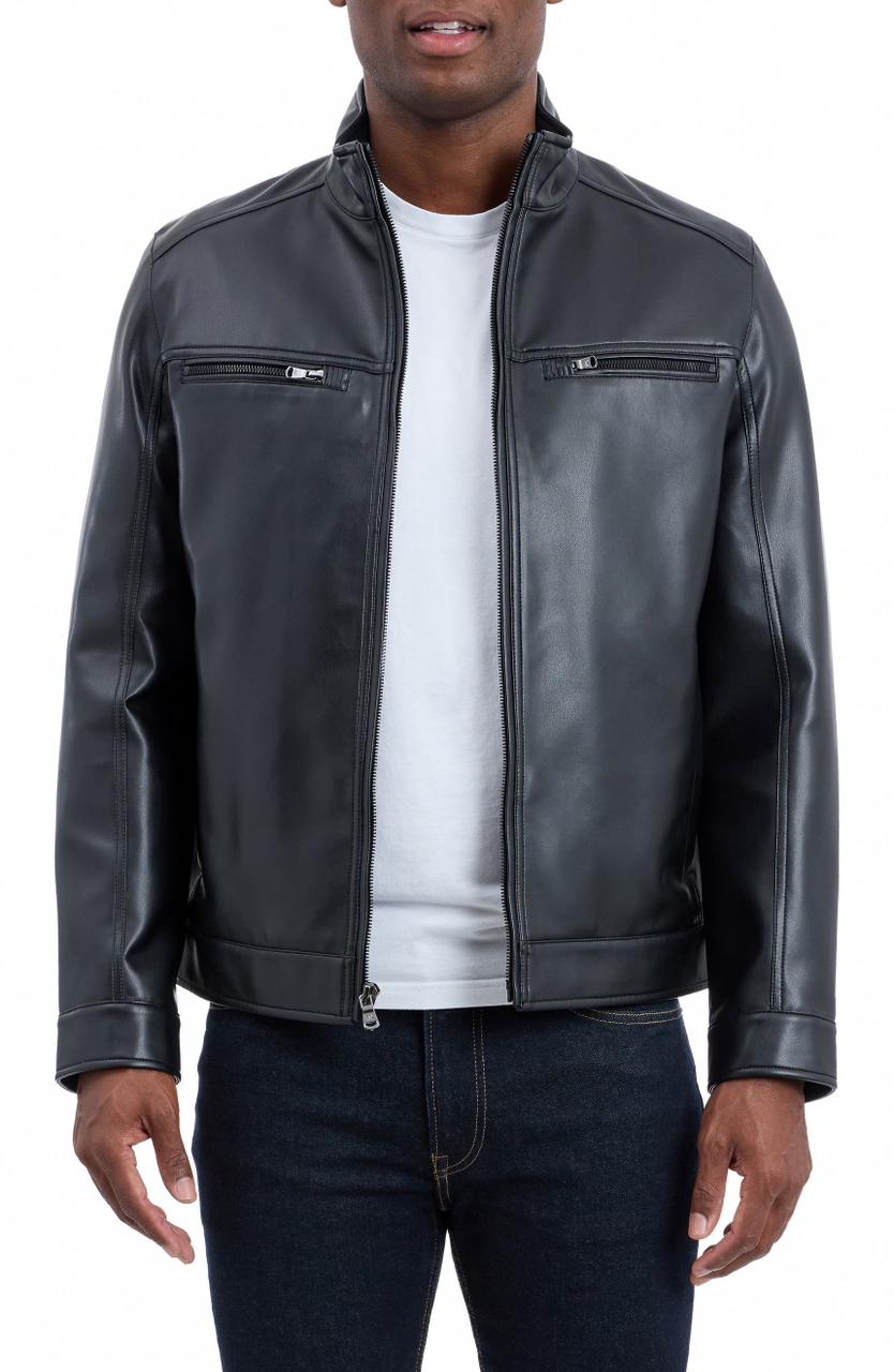MICHAEL KORS Men's Stand-Collar Faux Leather Zip-Front Jacket