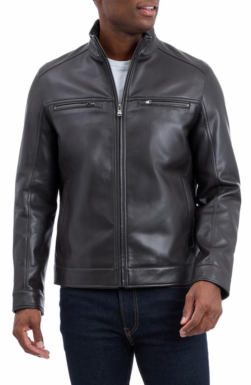 MICHAEL KORS Men's Stand-Collar Faux Leather Zip-Front Jacket