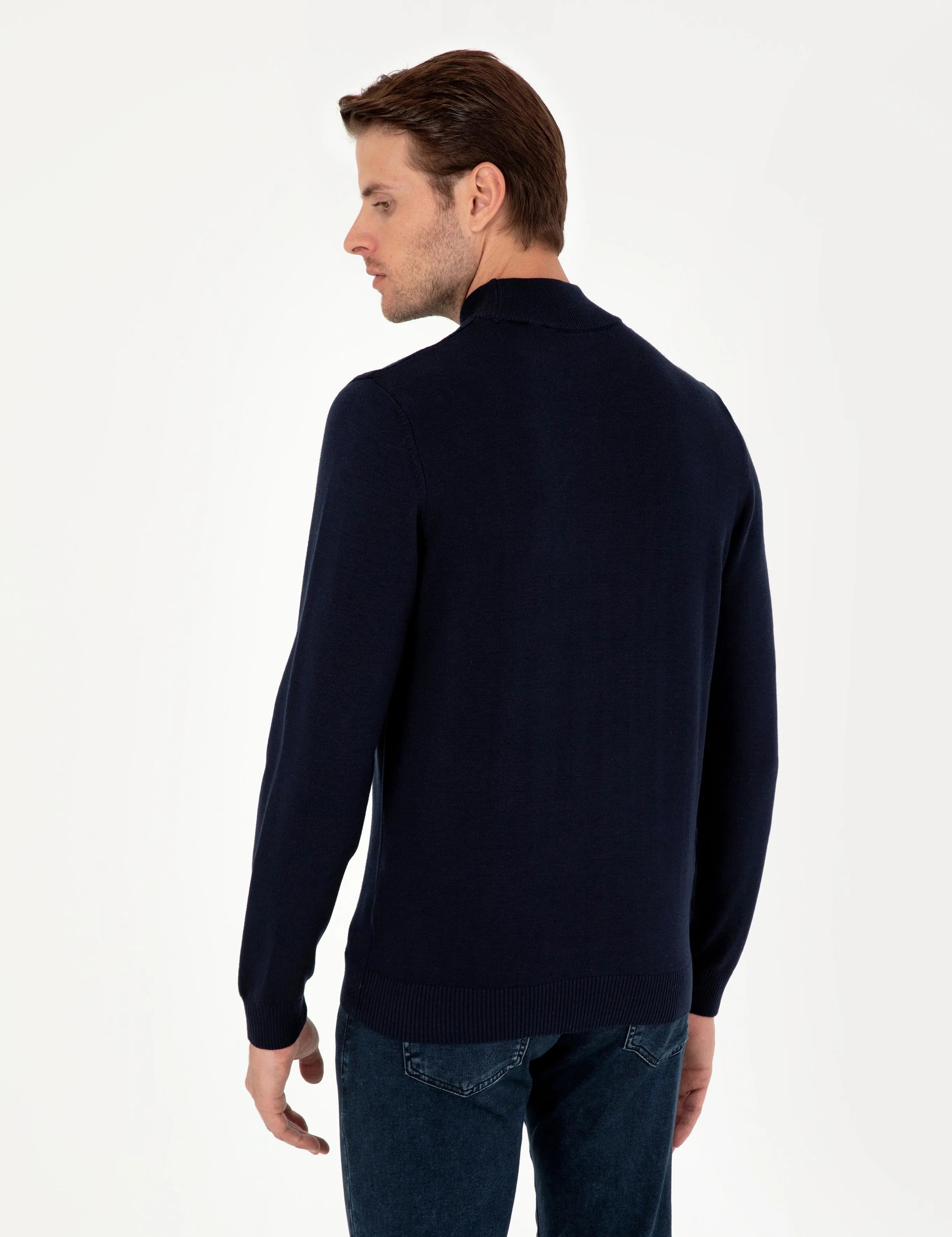 PIERRE CARDIN Anthracite Melange Slim Fit Half Turtleneck Basic Knitwear Sweater