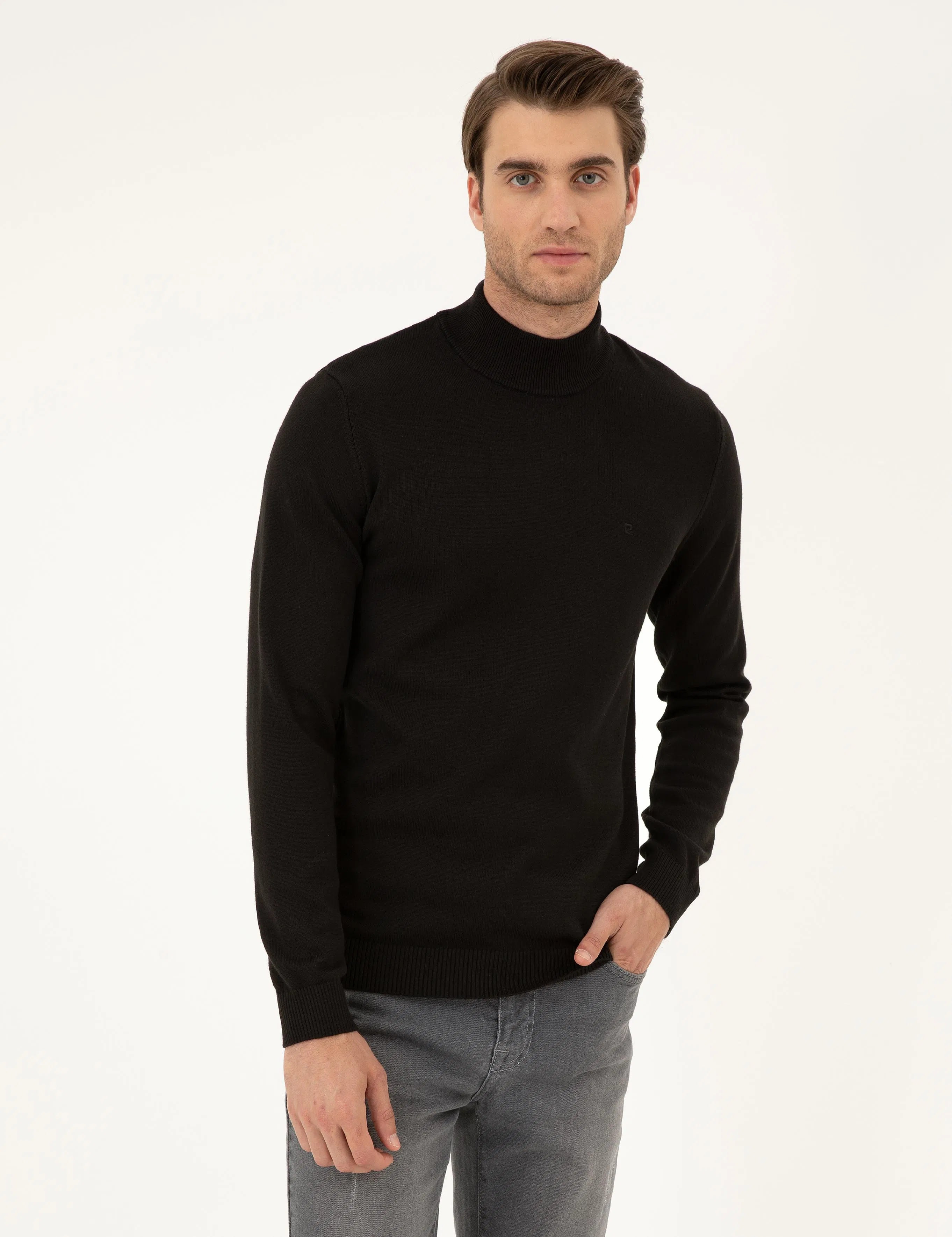 PIERRE CARDIN Anthracite Melange Slim Fit Half Turtleneck Basic Knitwear Sweater