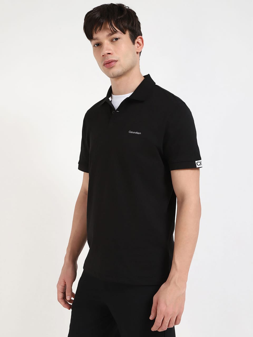 CALVIN KLEIN Black Solid Regular Fit Polo T-Shirt