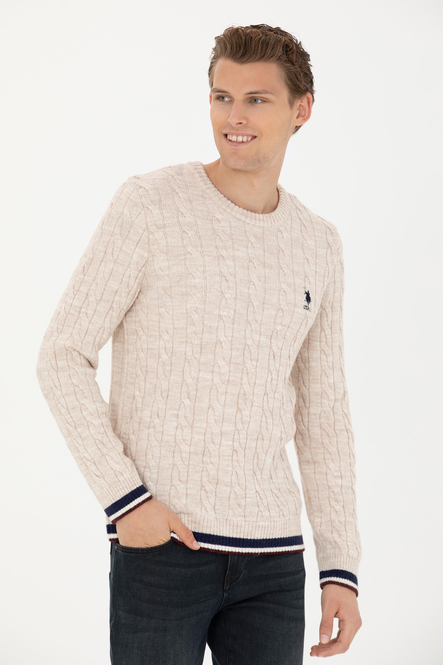 US. POLO ASSN Men's Cream Melange Sweater