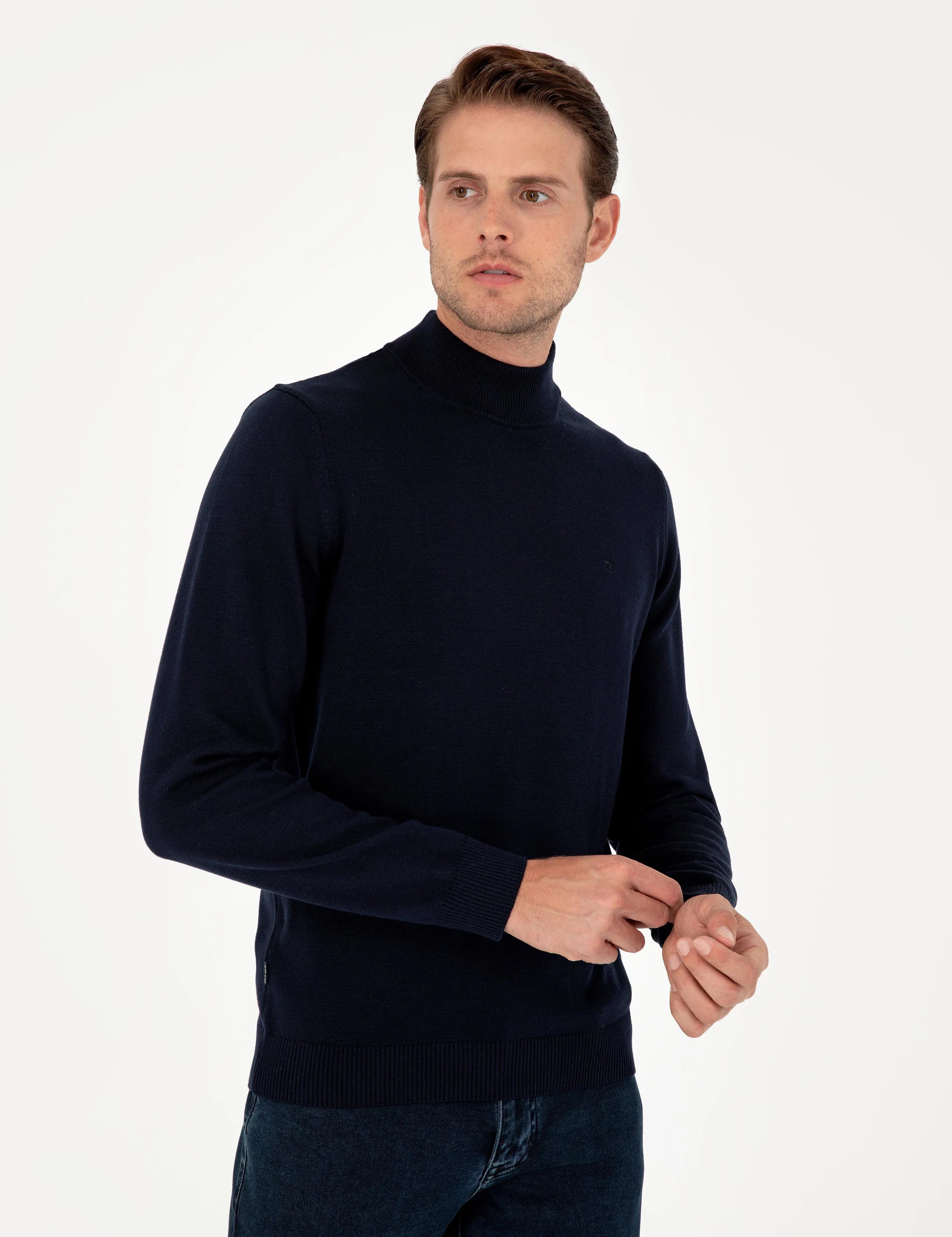 PIERRE CARDIN Anthracite Melange Slim Fit Half Turtleneck Basic Knitwear Sweater